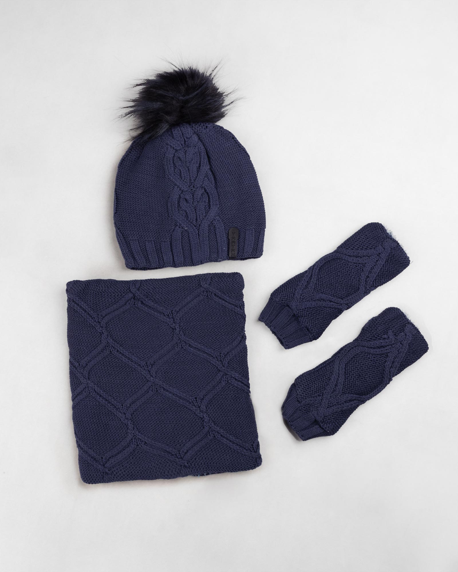 ست شال و کلاه و دستپوش 15035- آبی نفتی (1)