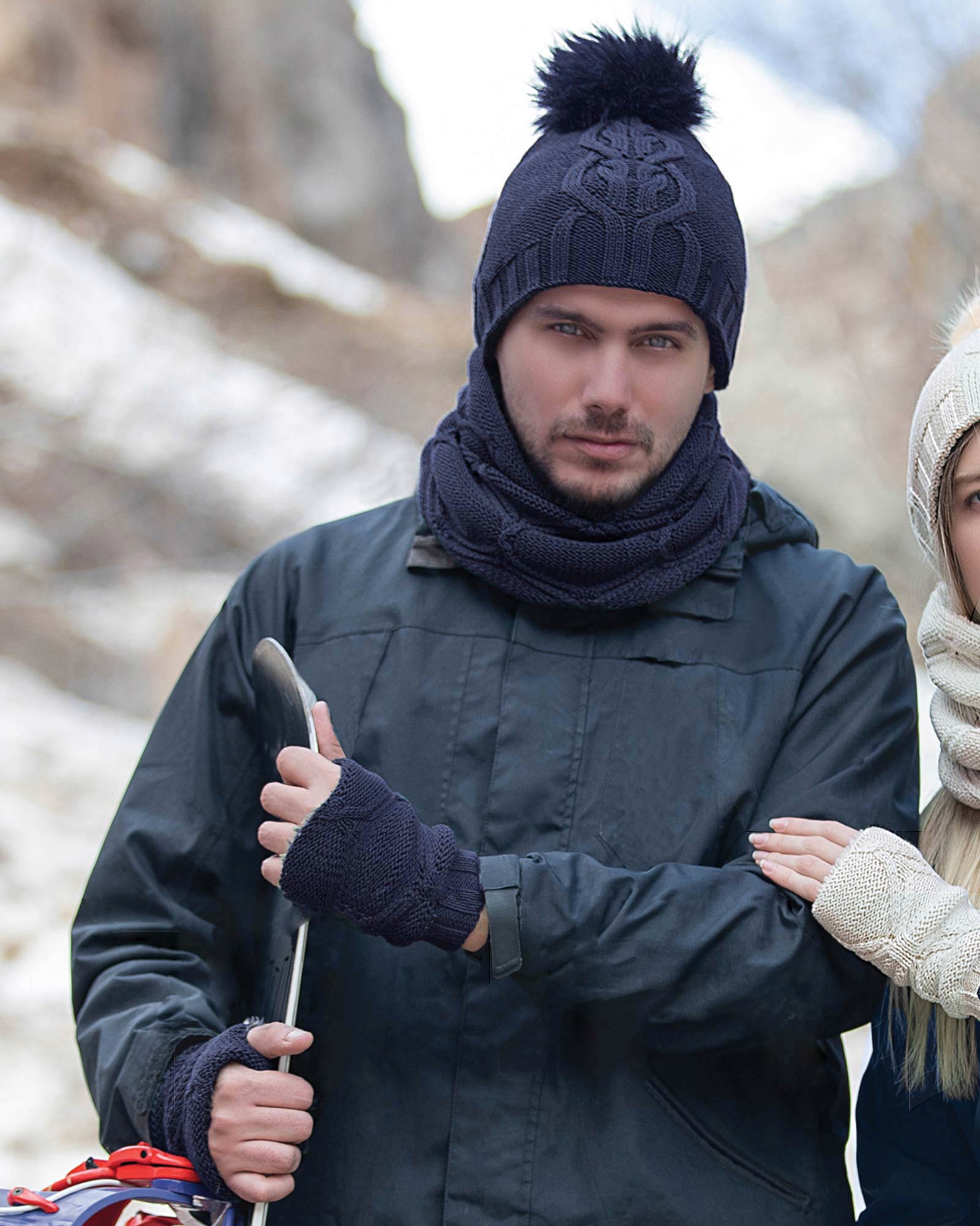 ست شال و کلاه و دستپوش 15035- آبی نفتی (7)