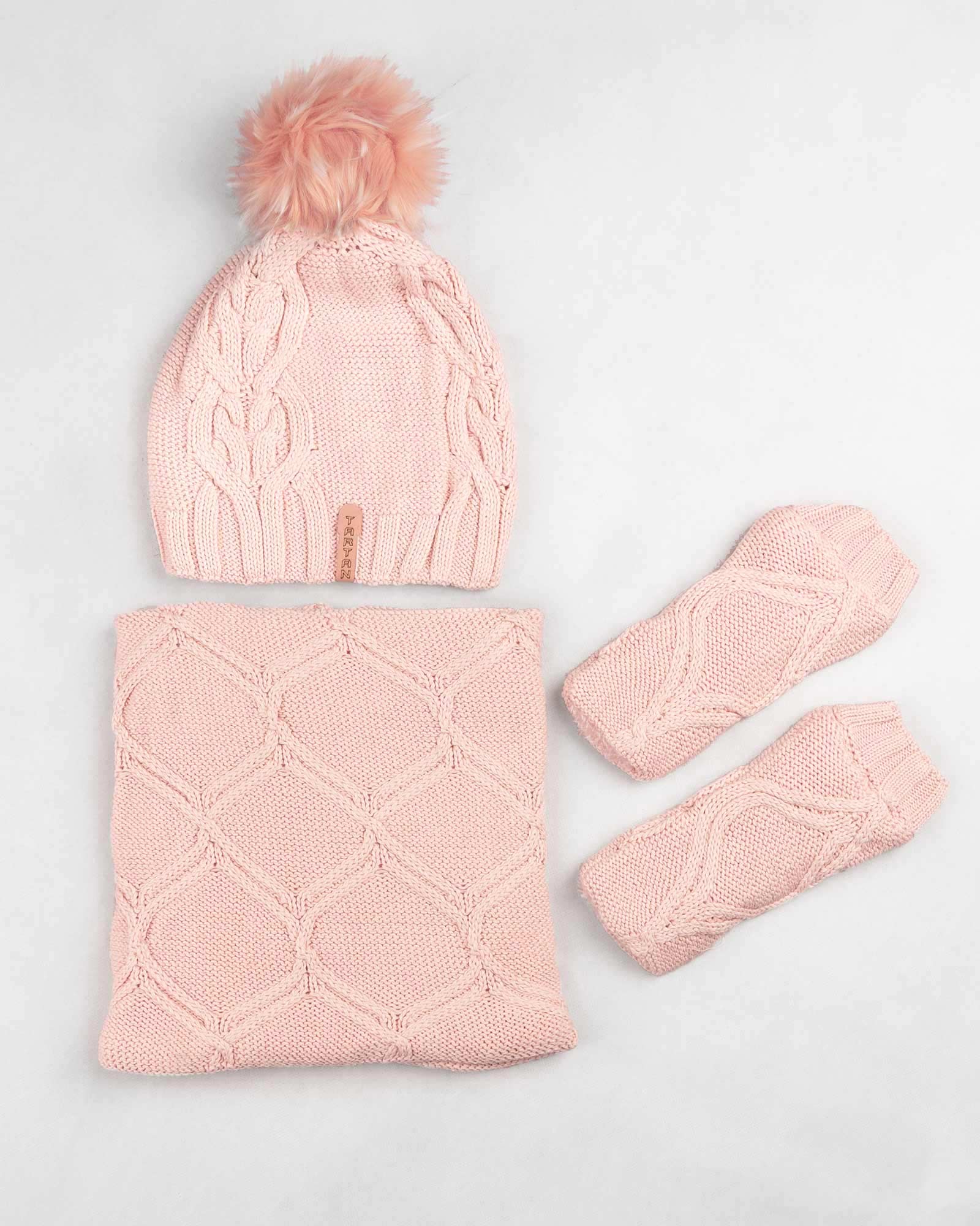 ست شال و کلاه و دستپوش 15035- صورتی (2)