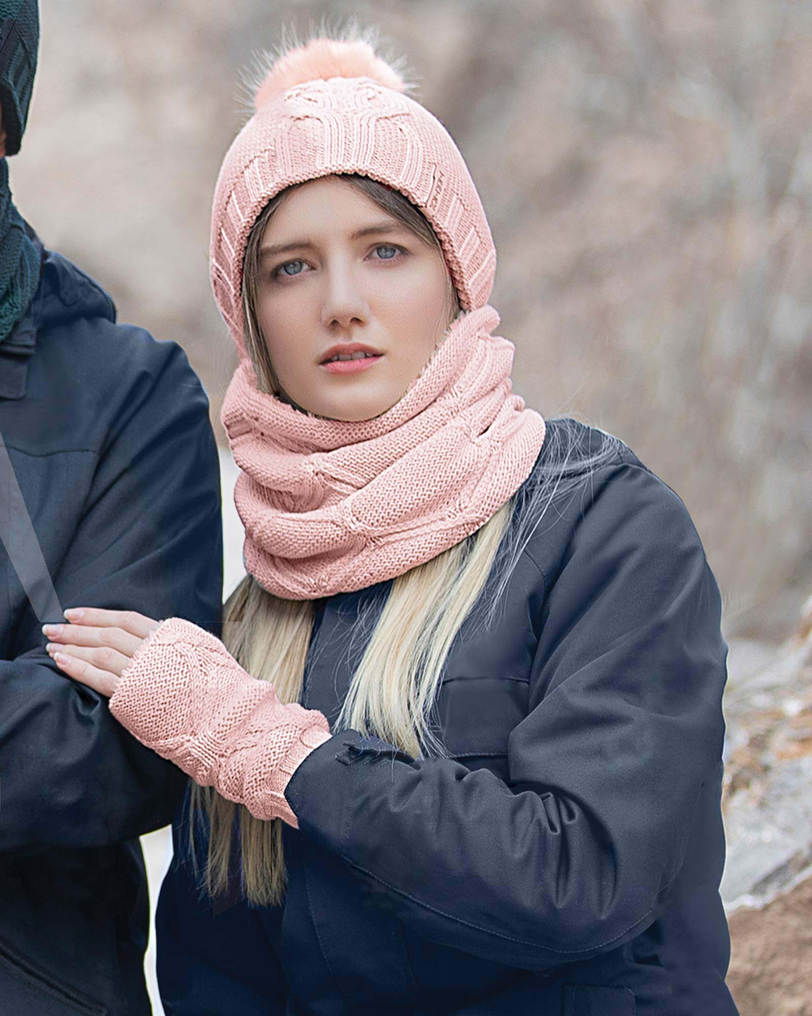 ست شال و کلاه و دستپوش 15035- صورتی (5)