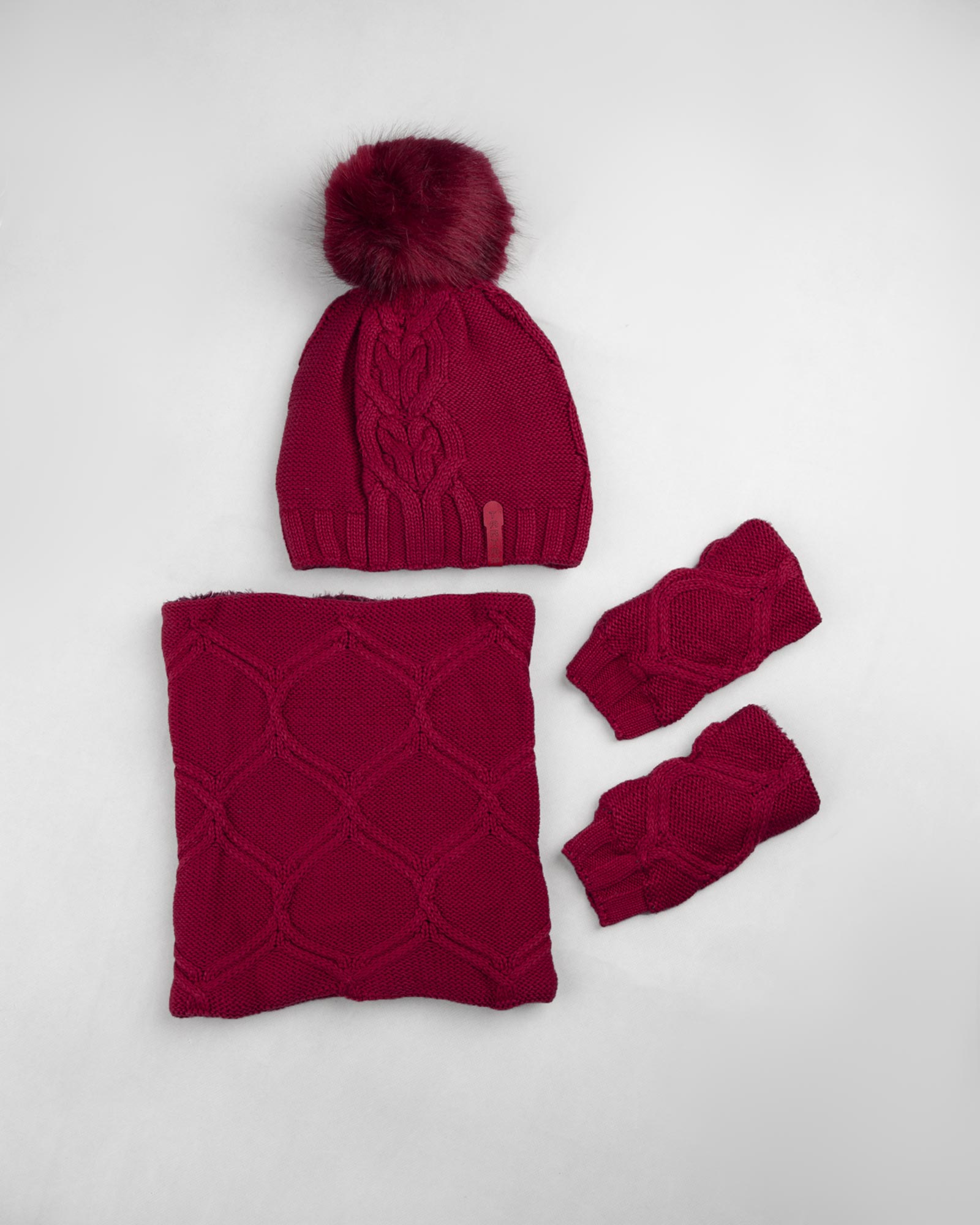 ست شال و کلاه و دستپوش 15035- قرمز (1)