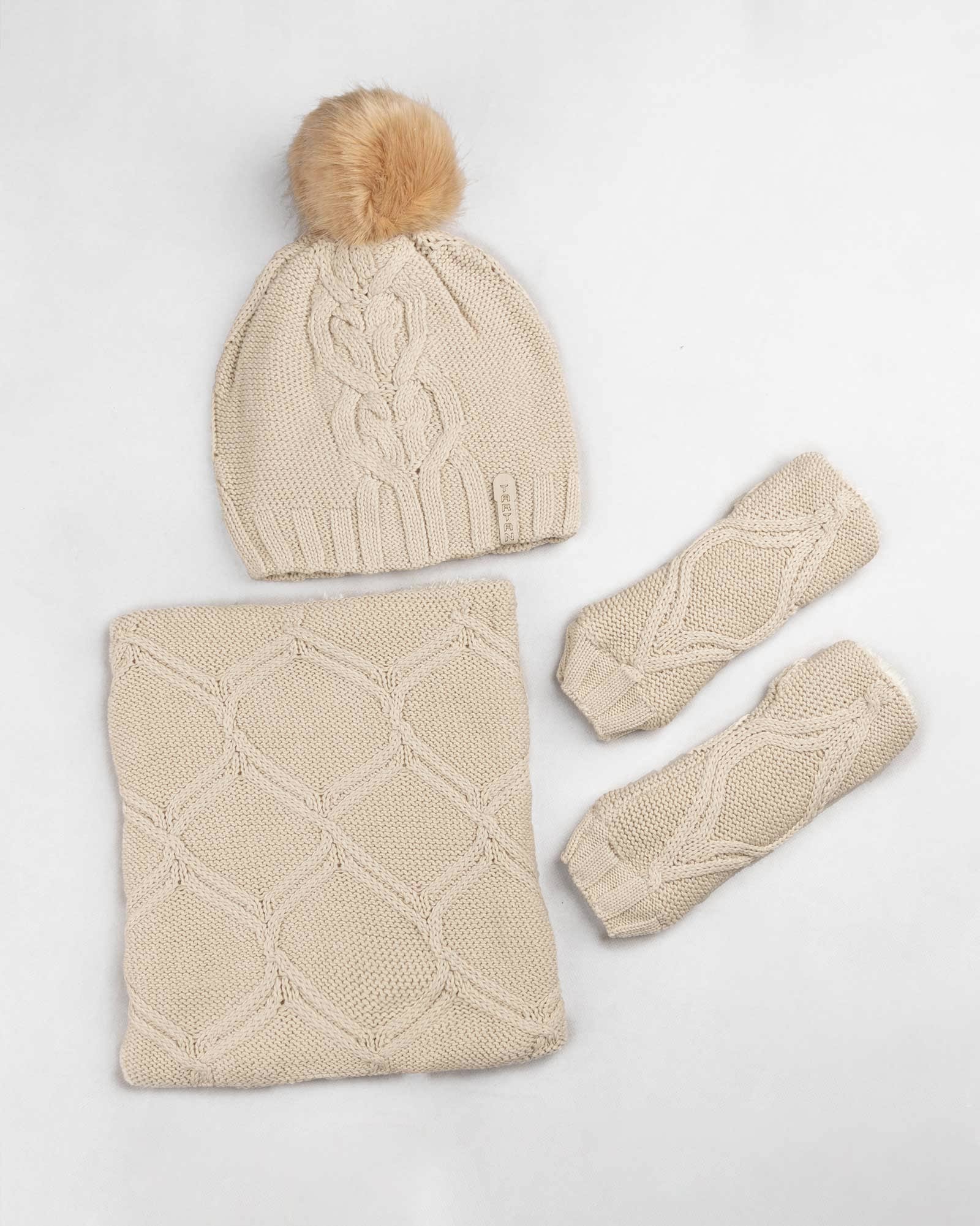ست شال و کلاه و دستپوش 15035- کرمی (2)