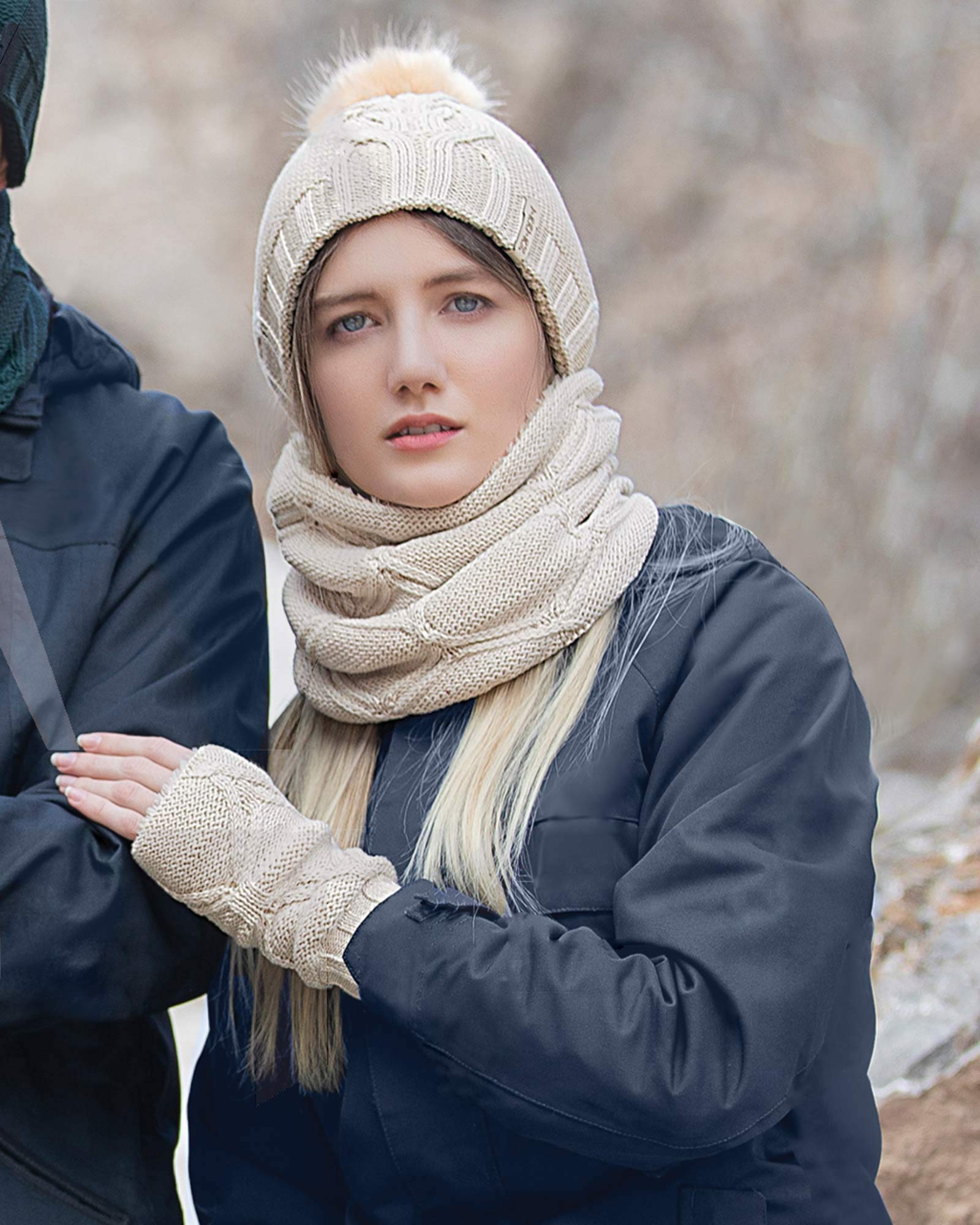 ست شال و کلاه و دستپوش 15035- کرمی (4)