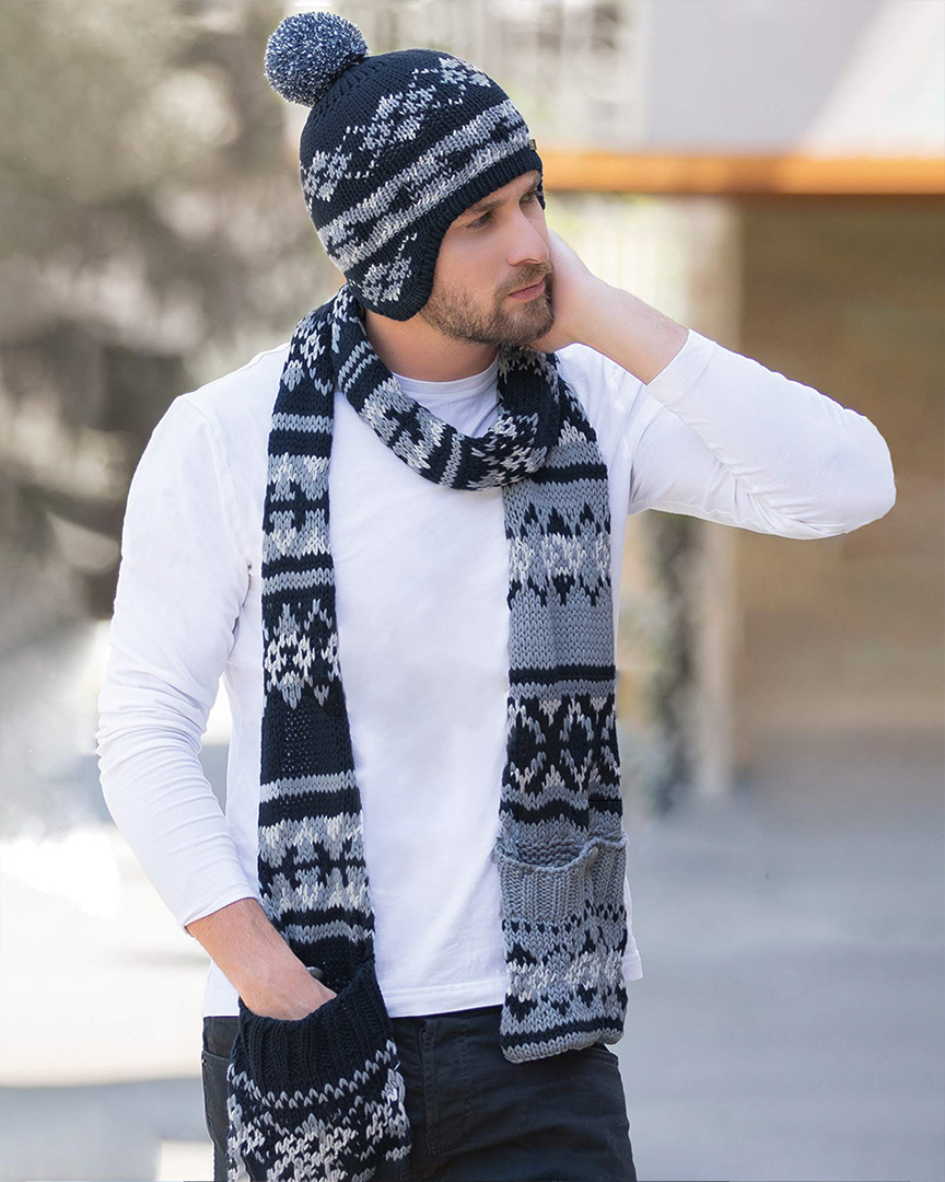 ست شالگردن و کلاه بافت 20006 - آبی نفتی