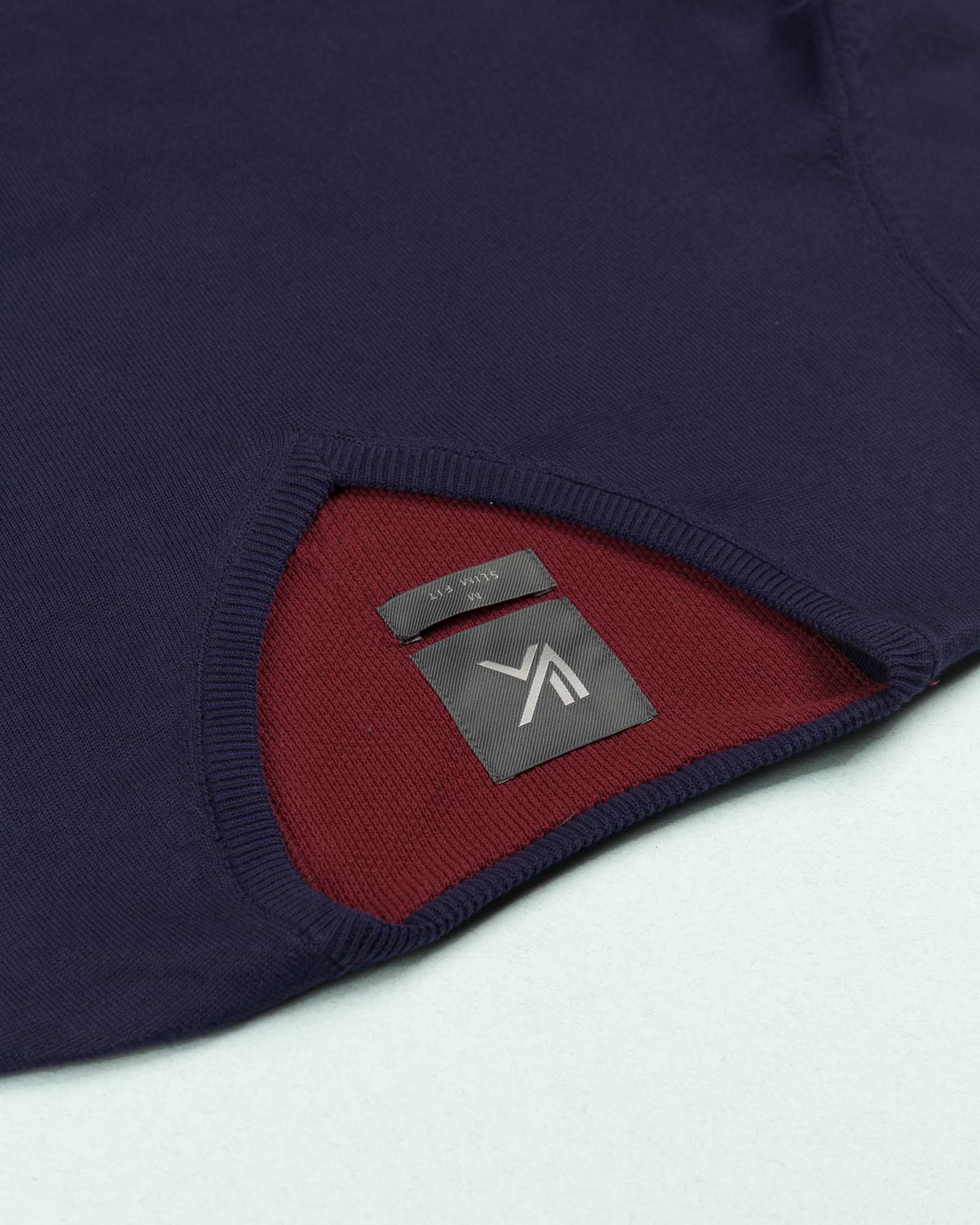 پلیور بافت مردانه 987- آبی بنفش تیره- یقه