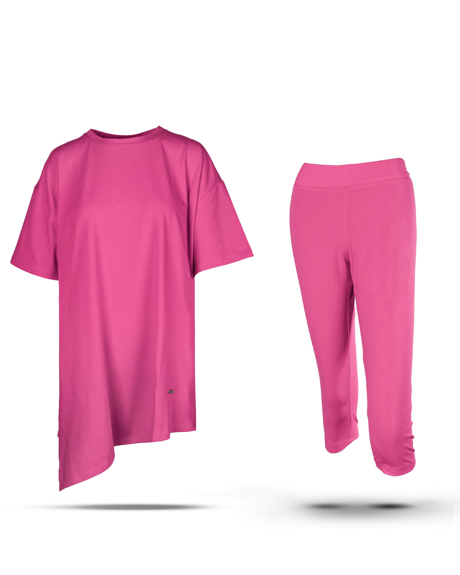 ست تونیک و شلوارک زنانه 121213- صورتی تیره (12)