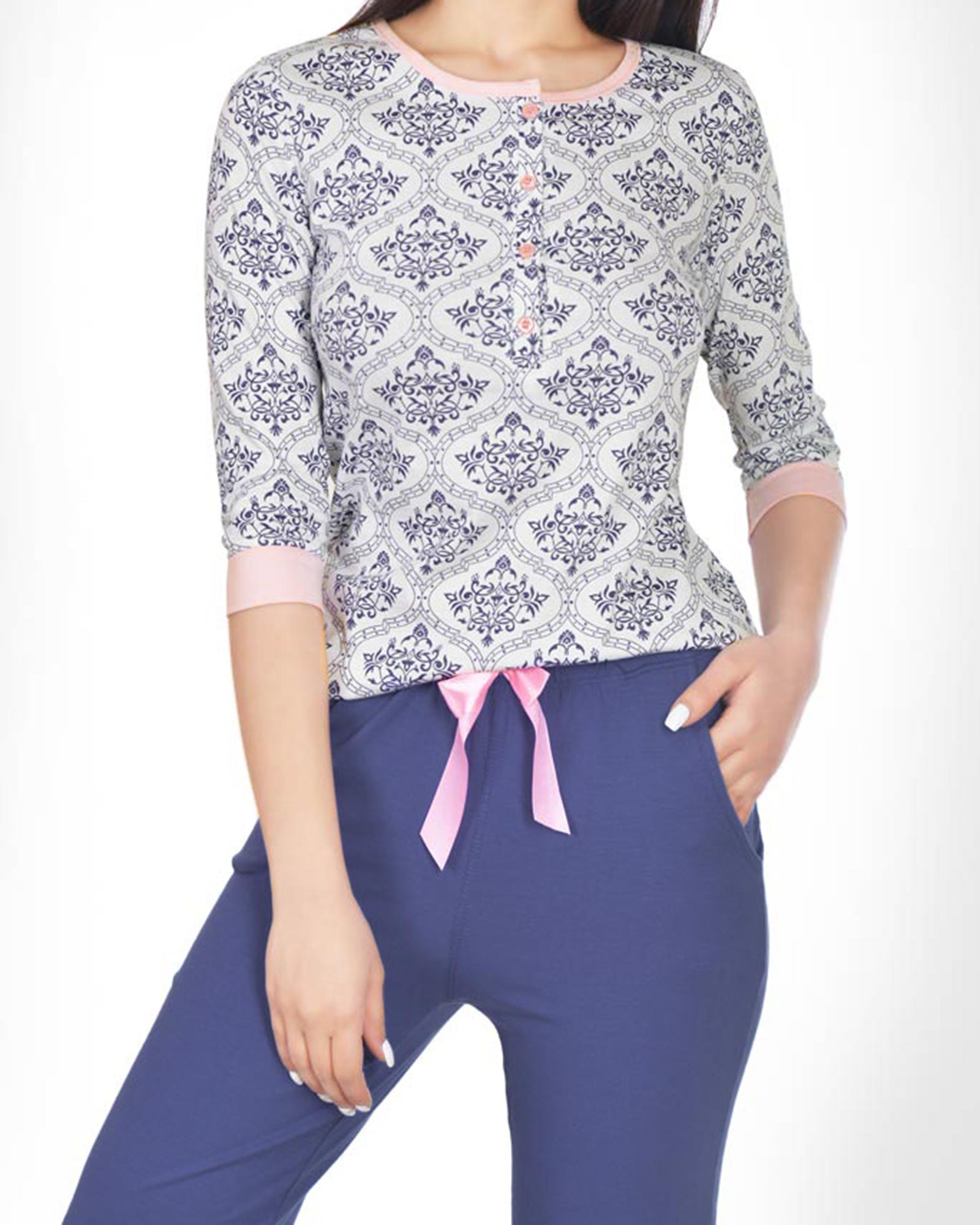 ست بلوز شلوار زنانه 0724- آبی نفتی (5)