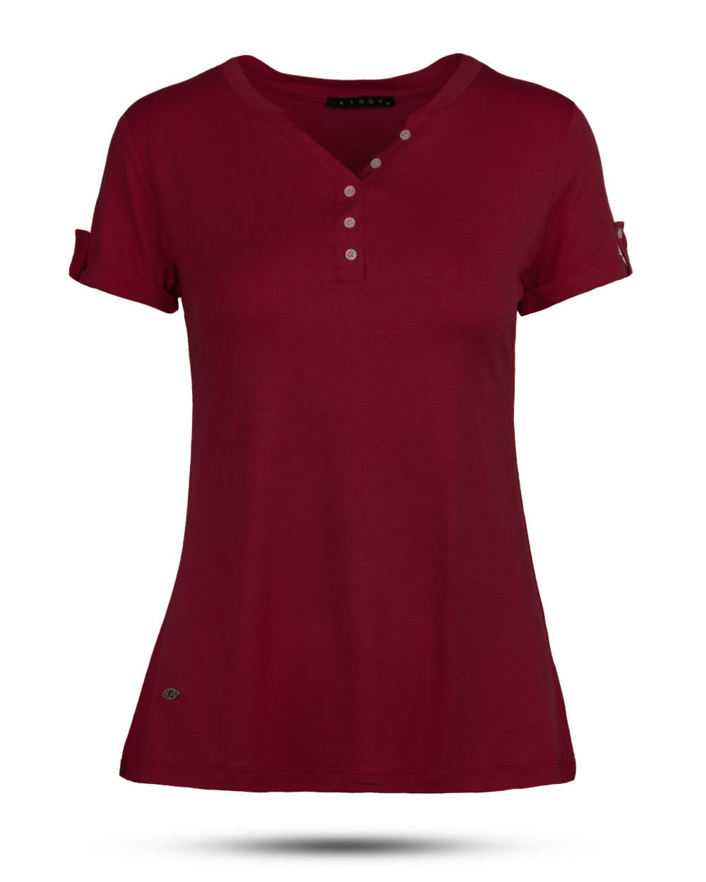 تیشرت یقه دکمه دار زنانه - شرابى