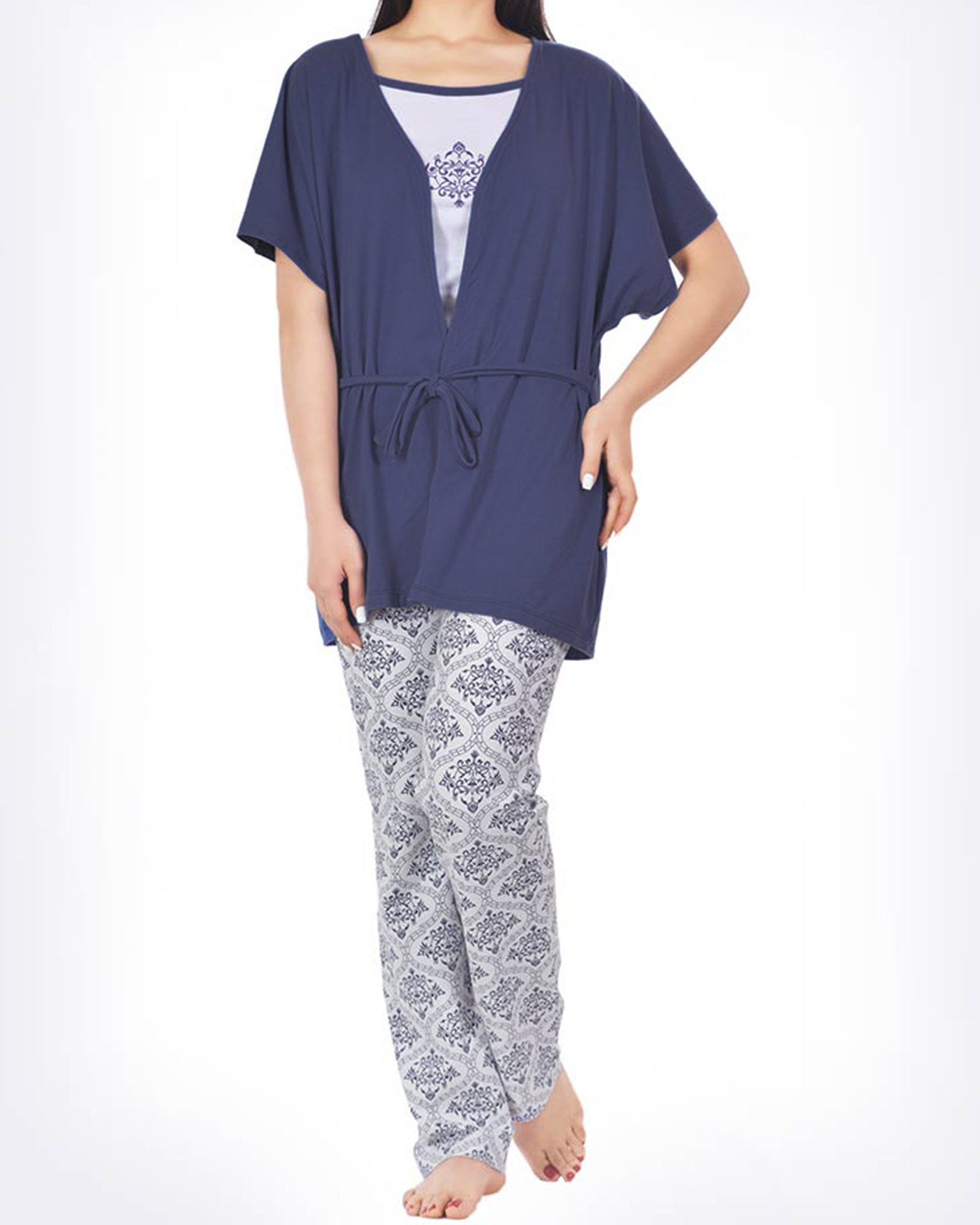 ست لباس راحتی 3 تکه 0725- آبی نفتی (4)