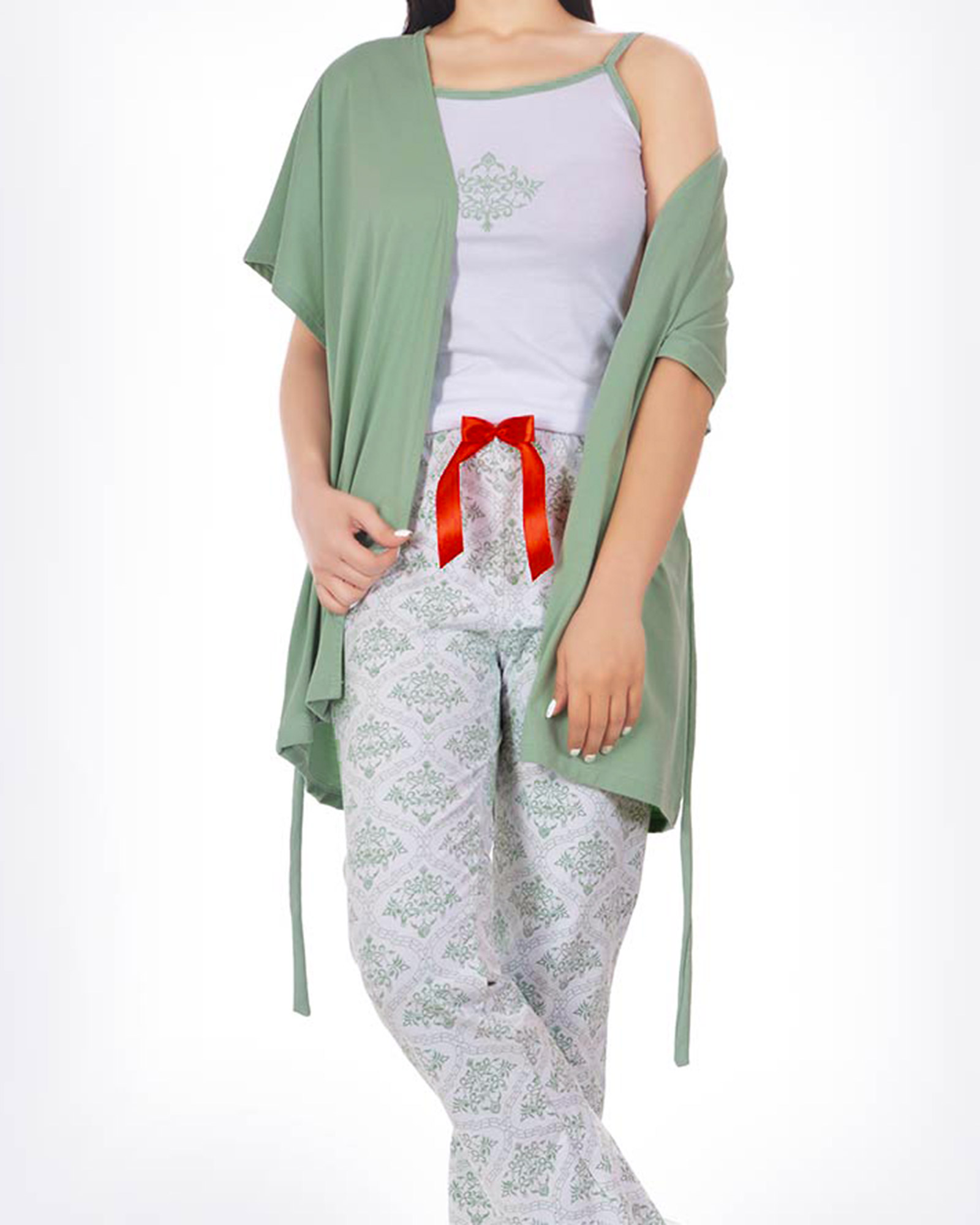 ست لباس راحتی 3 تکه 0725- سبز زمردی (4)