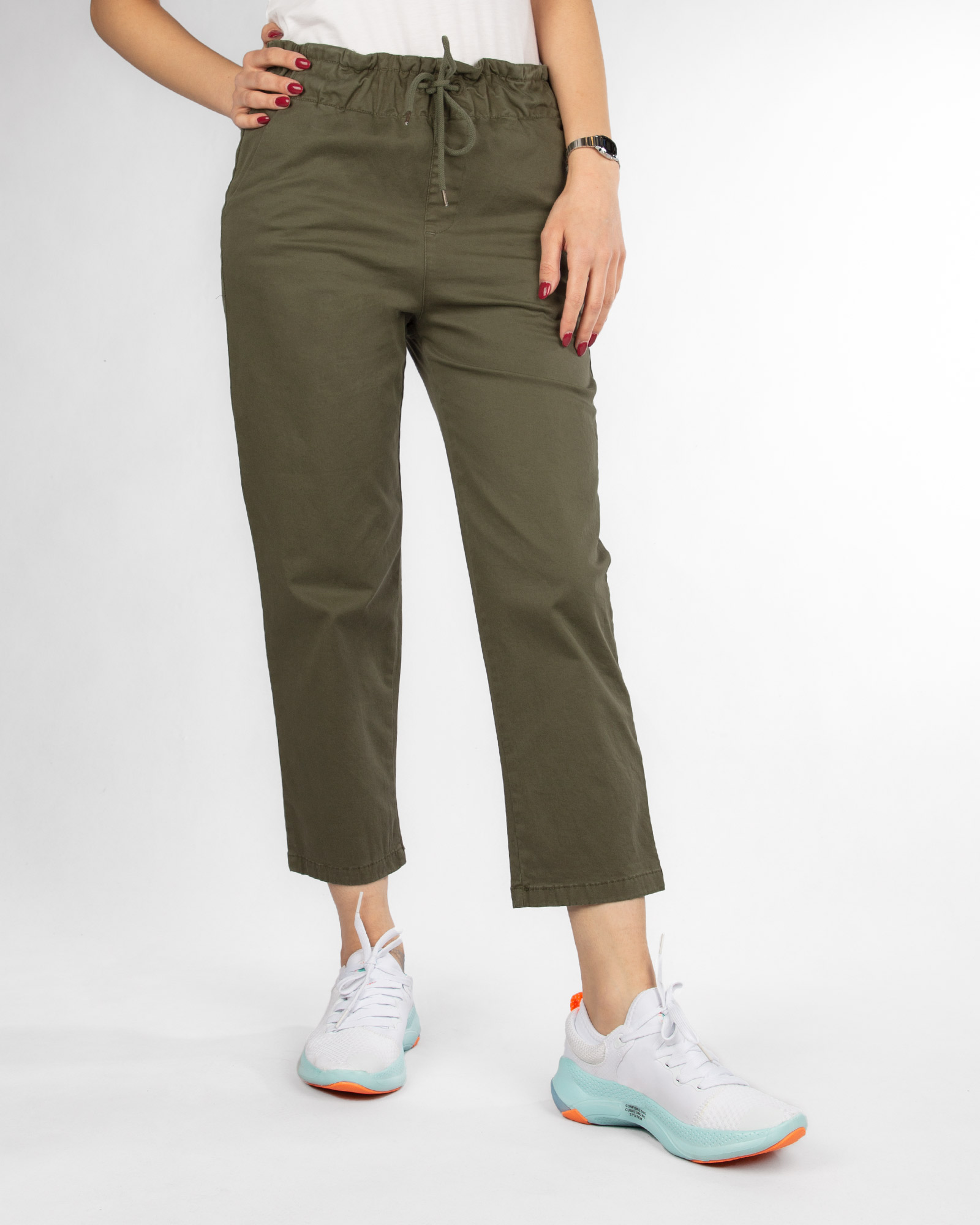 شلوار کتان زنانه vk99011 - زیتونی سیر