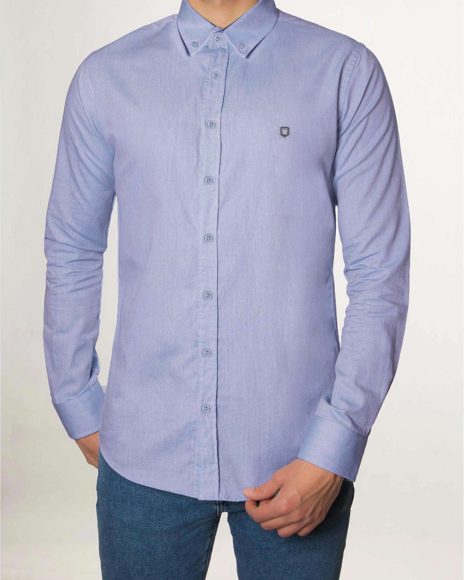 پیراهن نخی مردانه 1058- آبی بنفش (7)