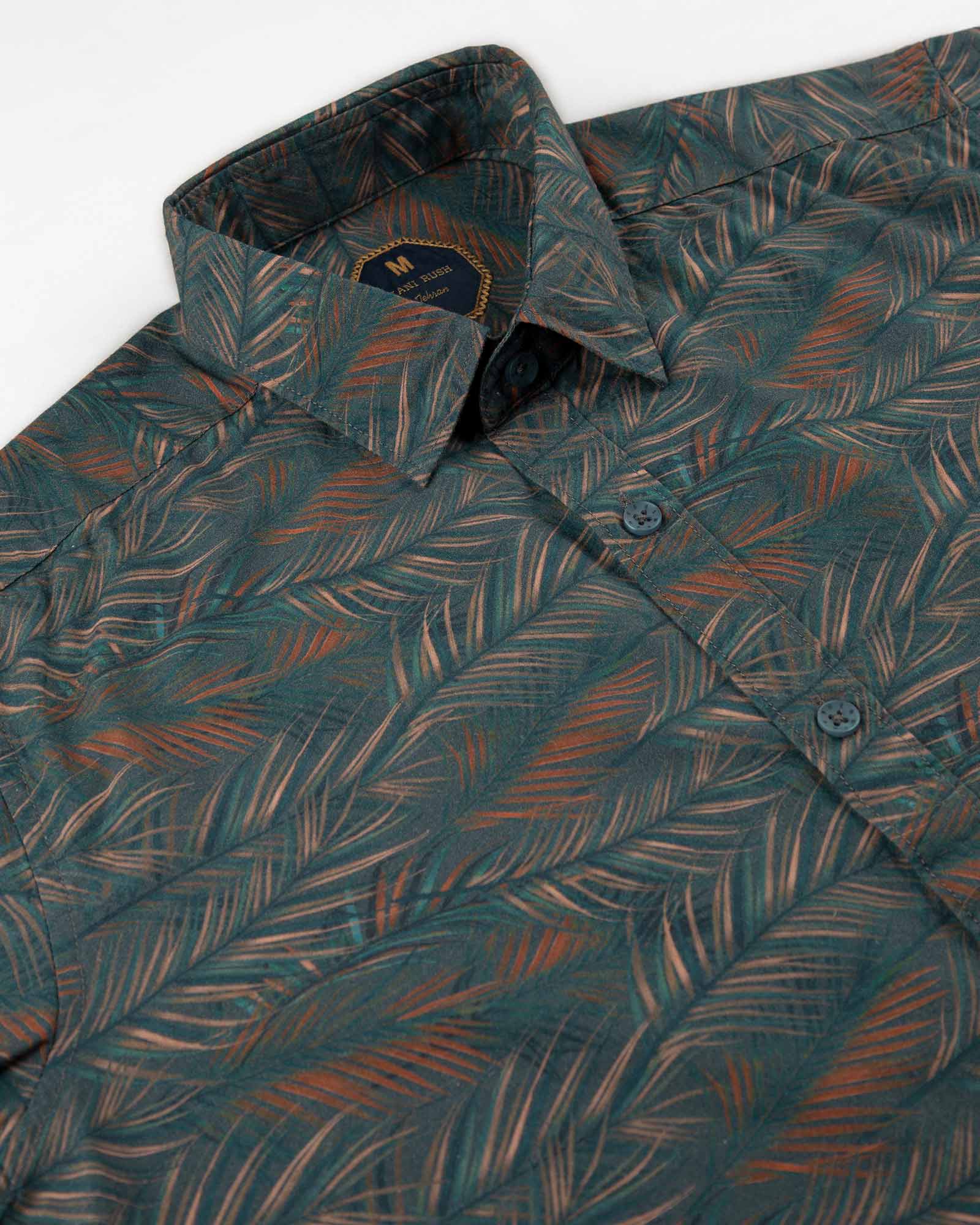 پیراهن نخی مردانه 1444- سبز تیره (3)