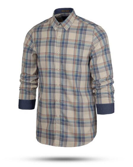 پیراهن چهارخانه مردانه vk991- شیری (1)