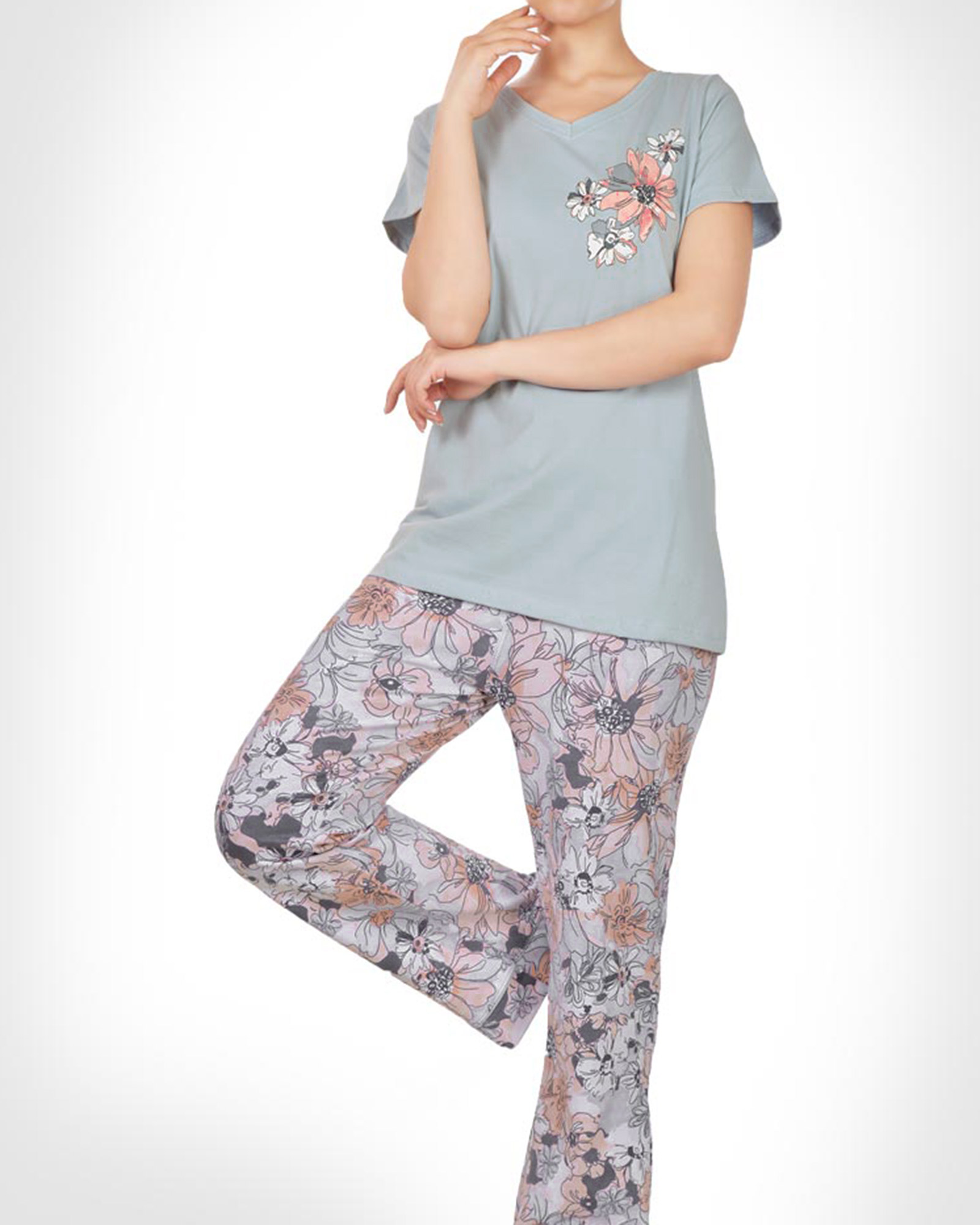 ست تیشرت و شلوار زنانه 0826- طوسی کمرنگ (5)