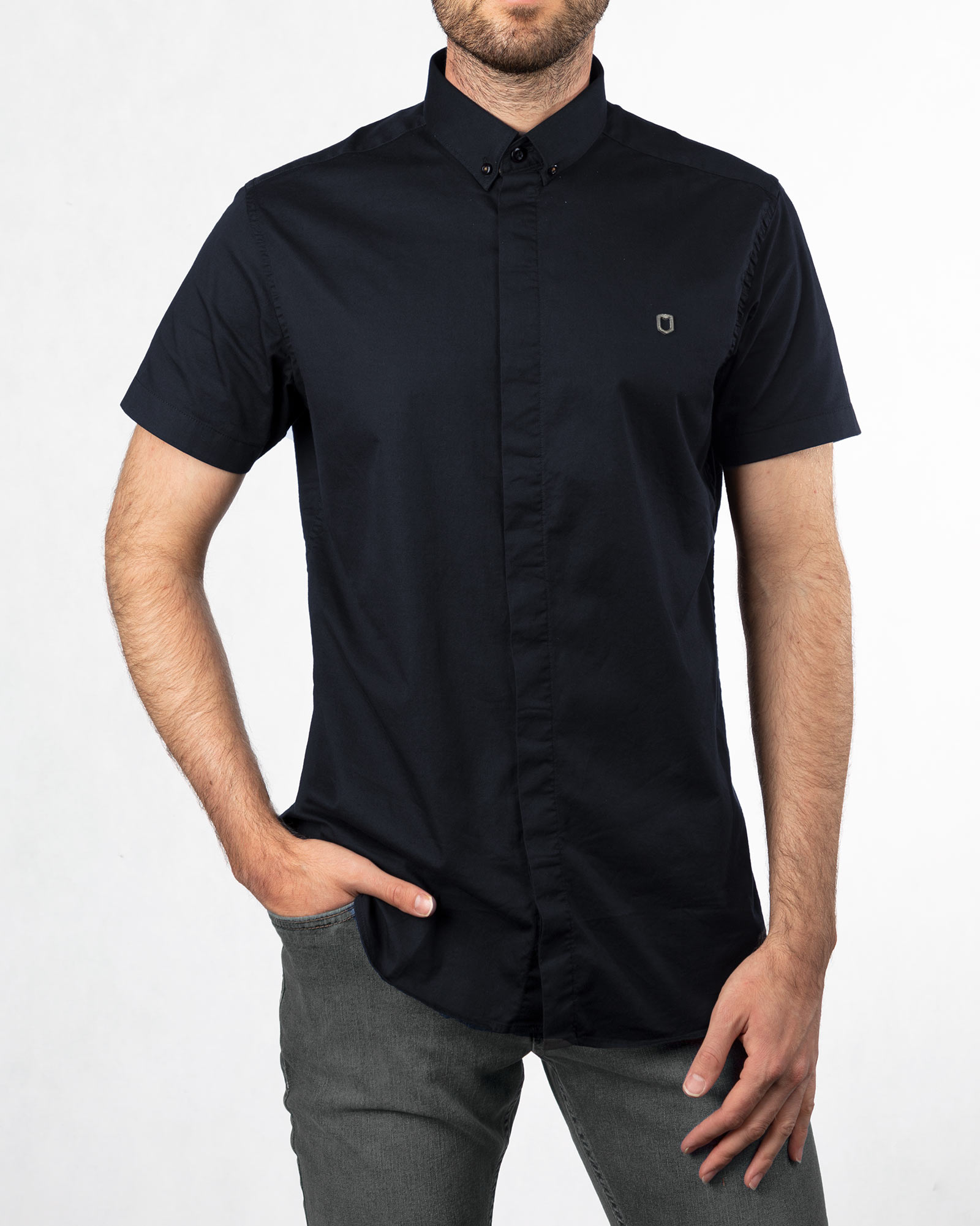 پیراهن آستین کوتاه مردانه 4004- سرمه ای تیره (4)