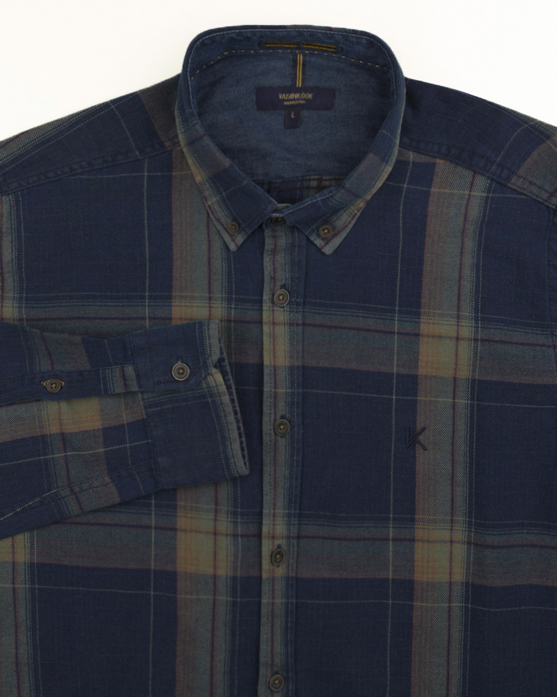 پیراهن نخی مردانه VK990- زیتونی (1)