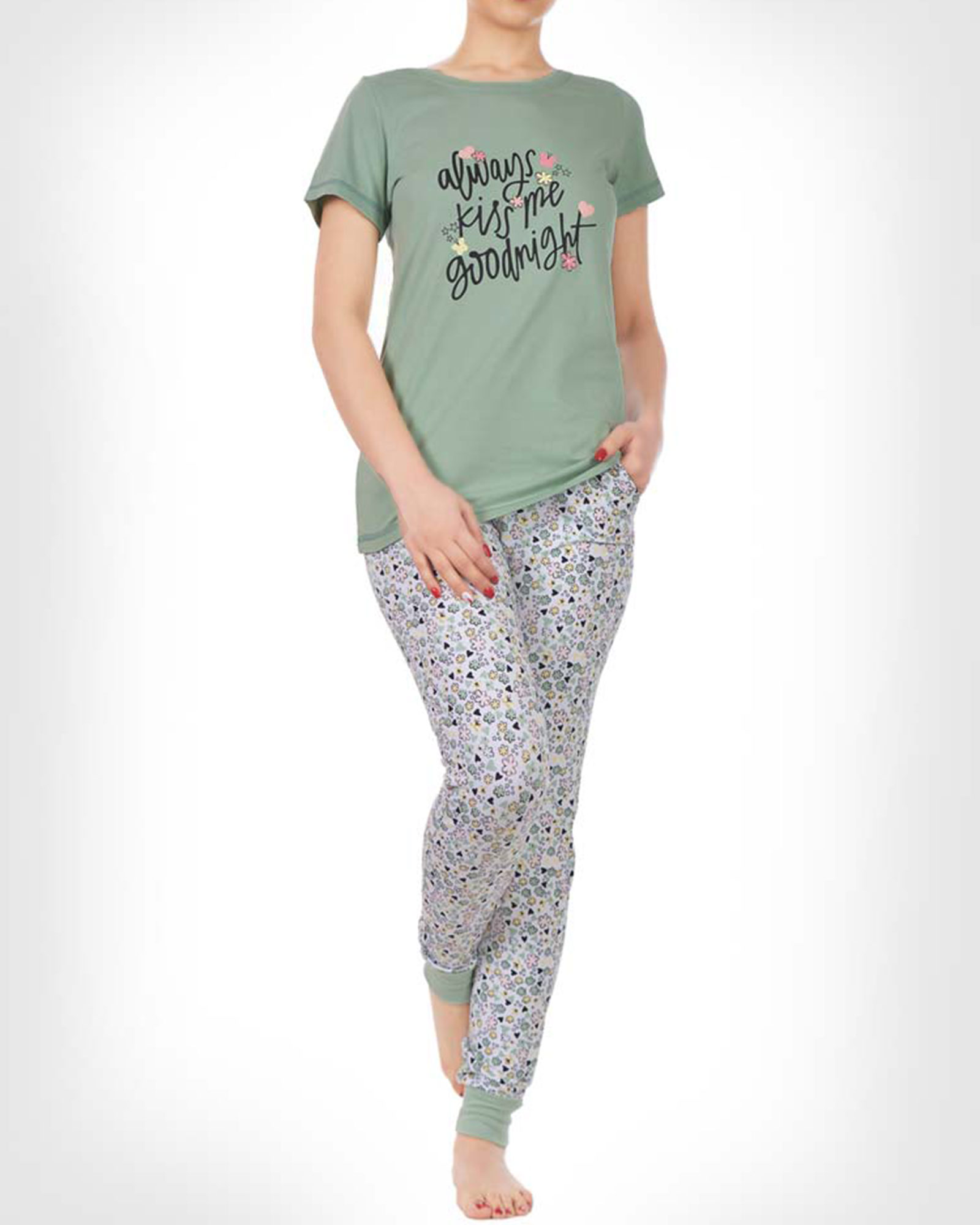 ست تیشرت و شلوار زنانه 0717- سبز زمردی (15)