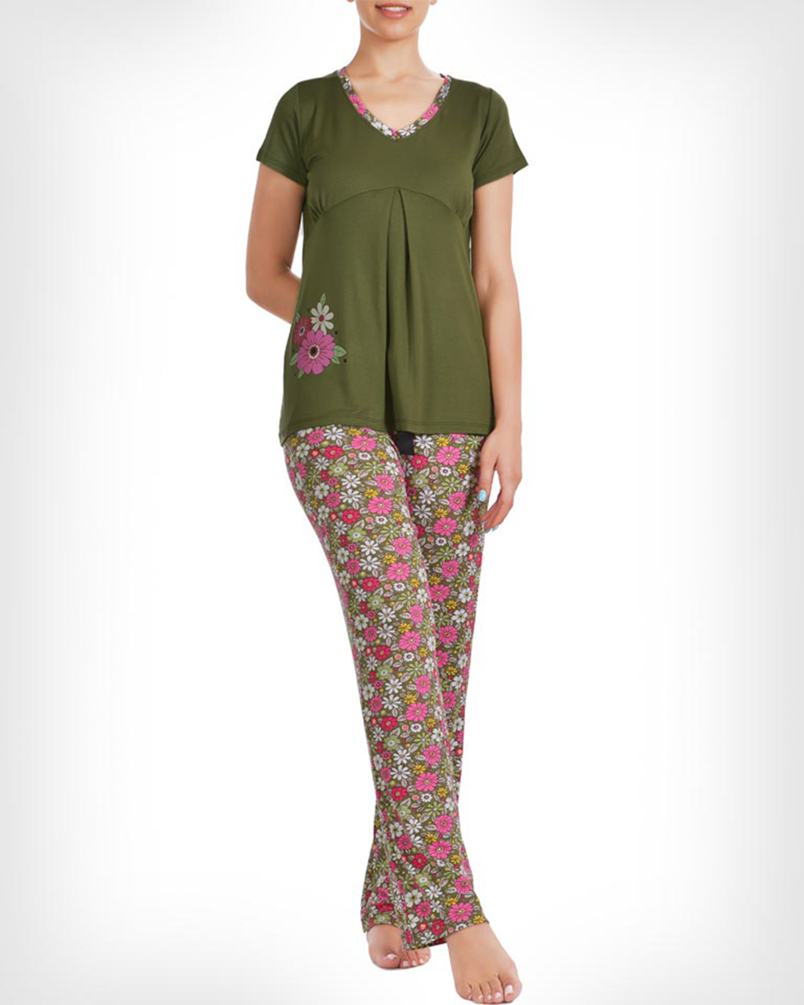 ست تیشرت و شلوار زنانه 0825- زیتونی (5)