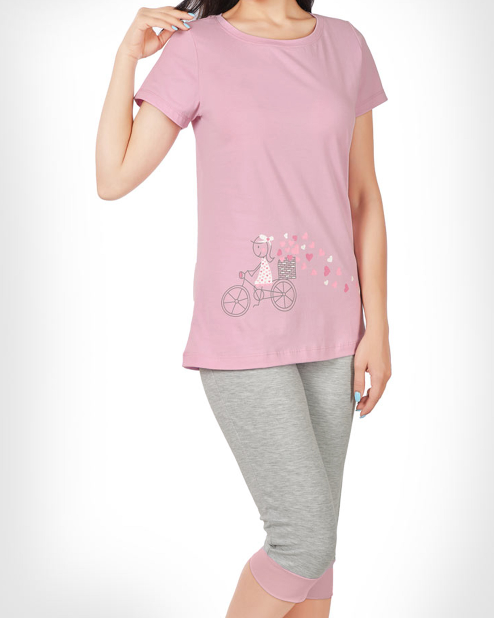 ست تیشرت و شلوار زنانه 0857- صورتی تیره (5)