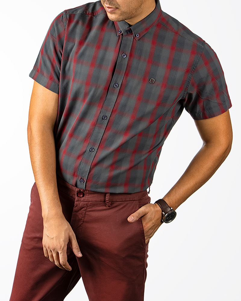 پیراهن چهارخانه مردانه 4019 - زرشکی