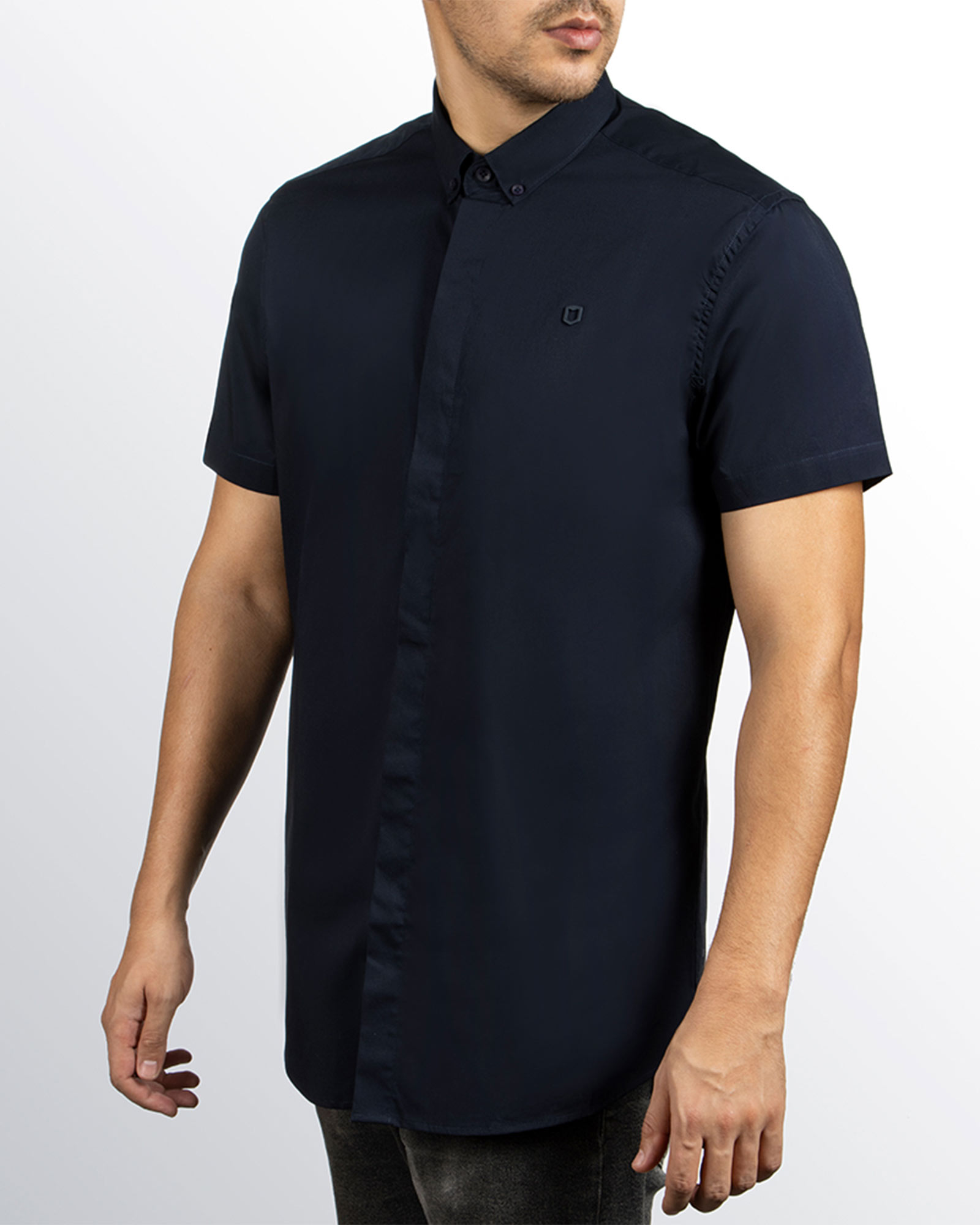 پیراهن آستین کوتاه مردانه 4032- سرمه ای تیره (8)