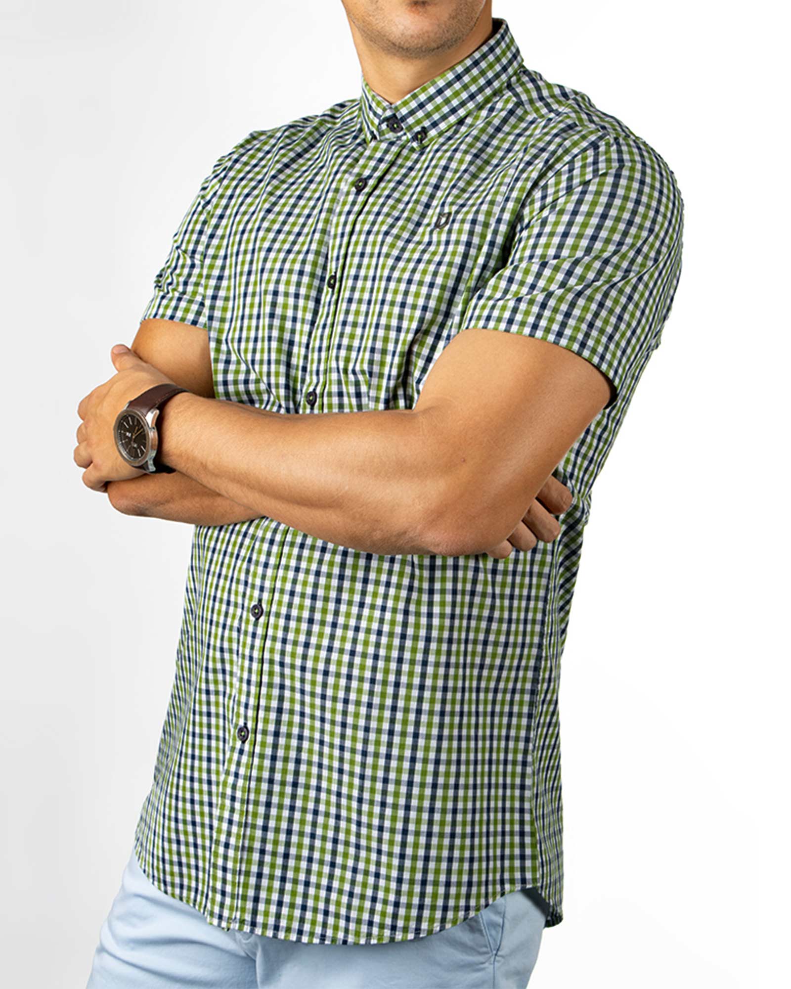 پیراهن چهارخانه مردانه 4026 - سبز چمنی