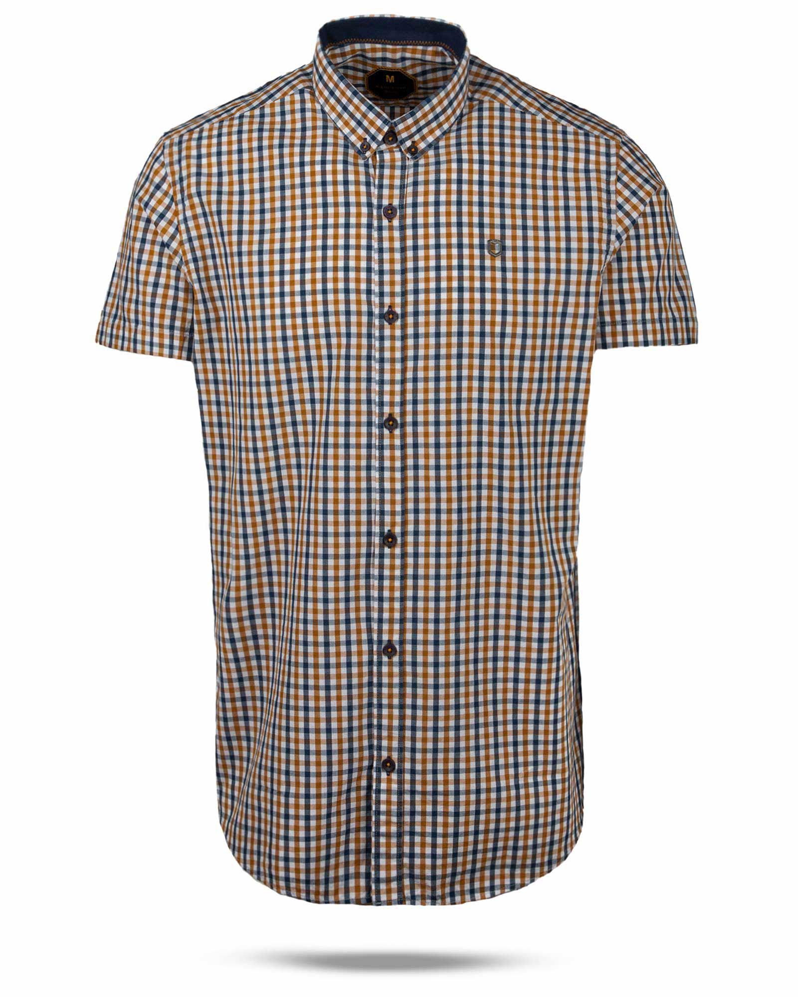 پیراهن چهارخانه مردانه 4026- بادامی (1)