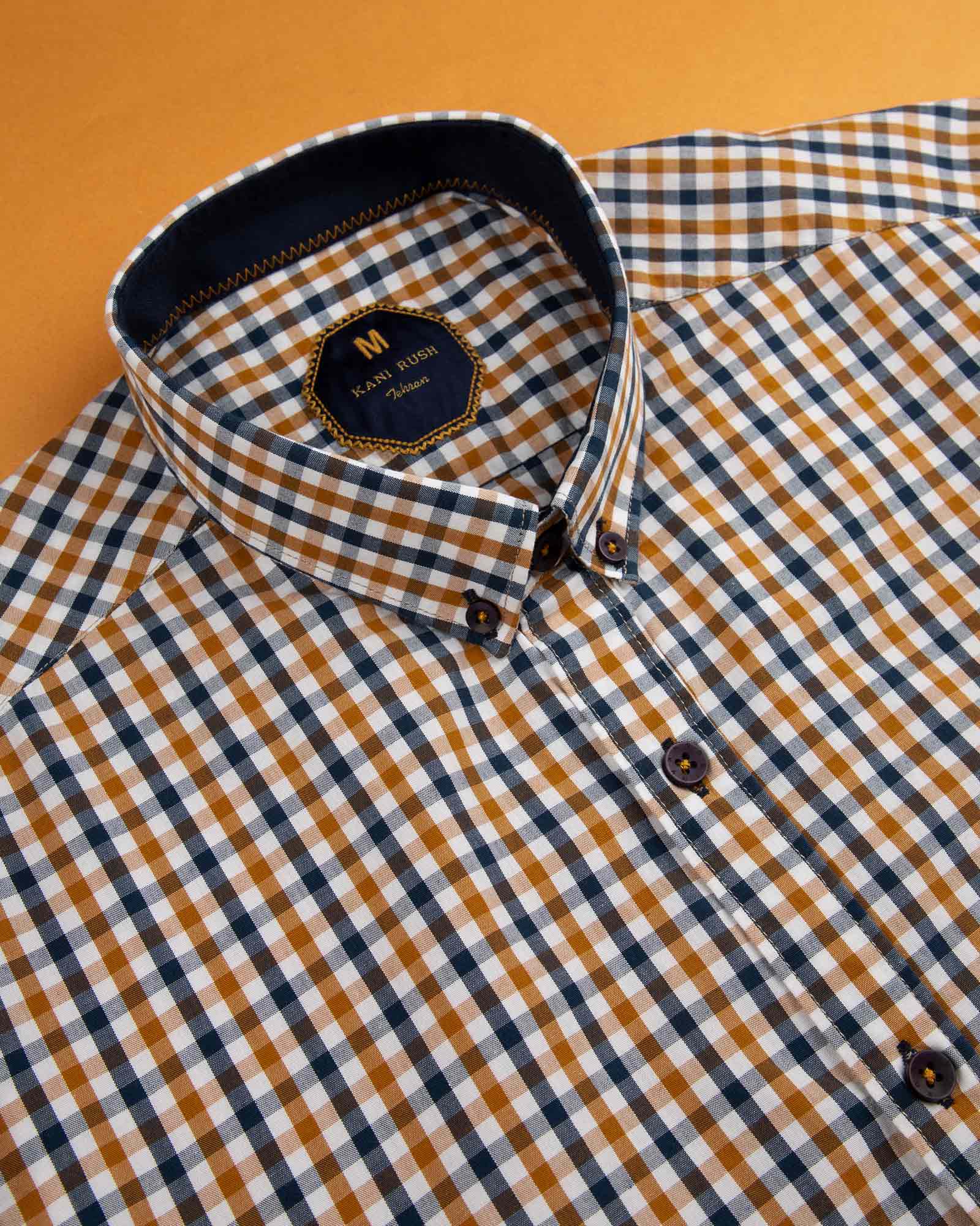 پیراهن چهارخانه مردانه 4026- بادامی (5)