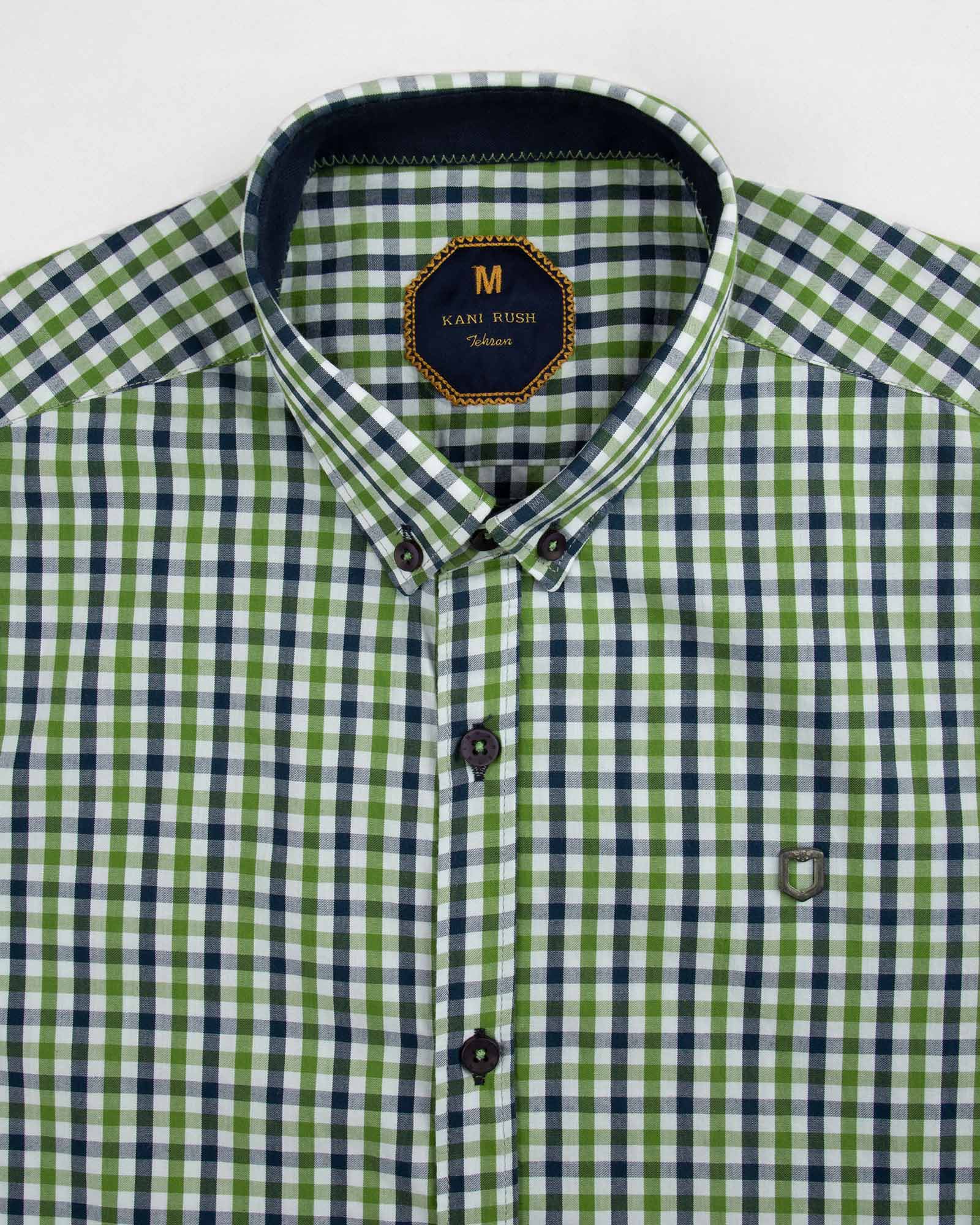 پیراهن چهارخانه مردانه 4026- سبز چمنی (4)