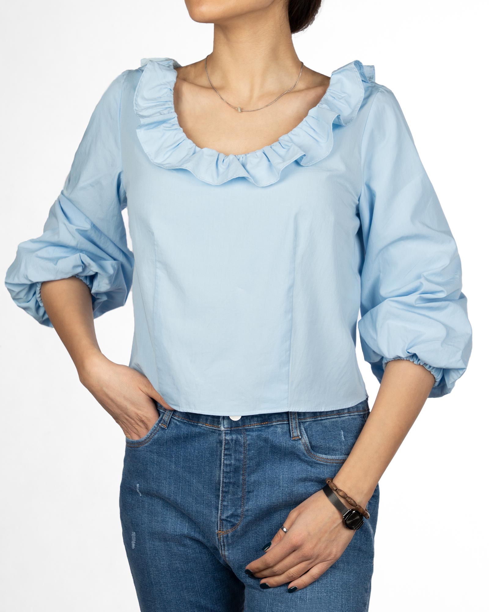 بلوز نخی زنانه 304204 - آبی آسمانی