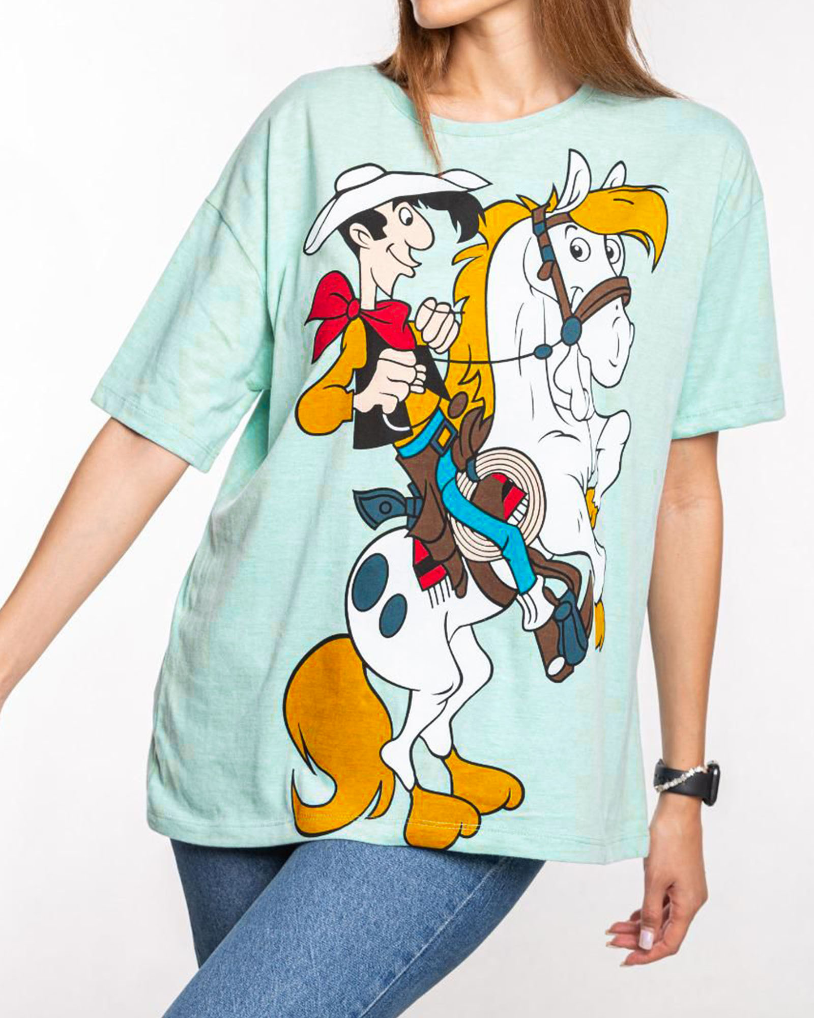 تیشرت طرح دار دخترانه 1364-T2 - آبی آسمانی