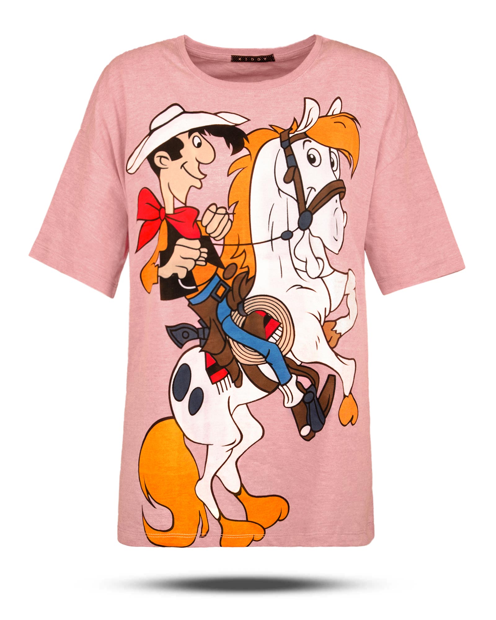 تیشرت طرح دار دخترانه 1364-T2 - صورتی کثیف