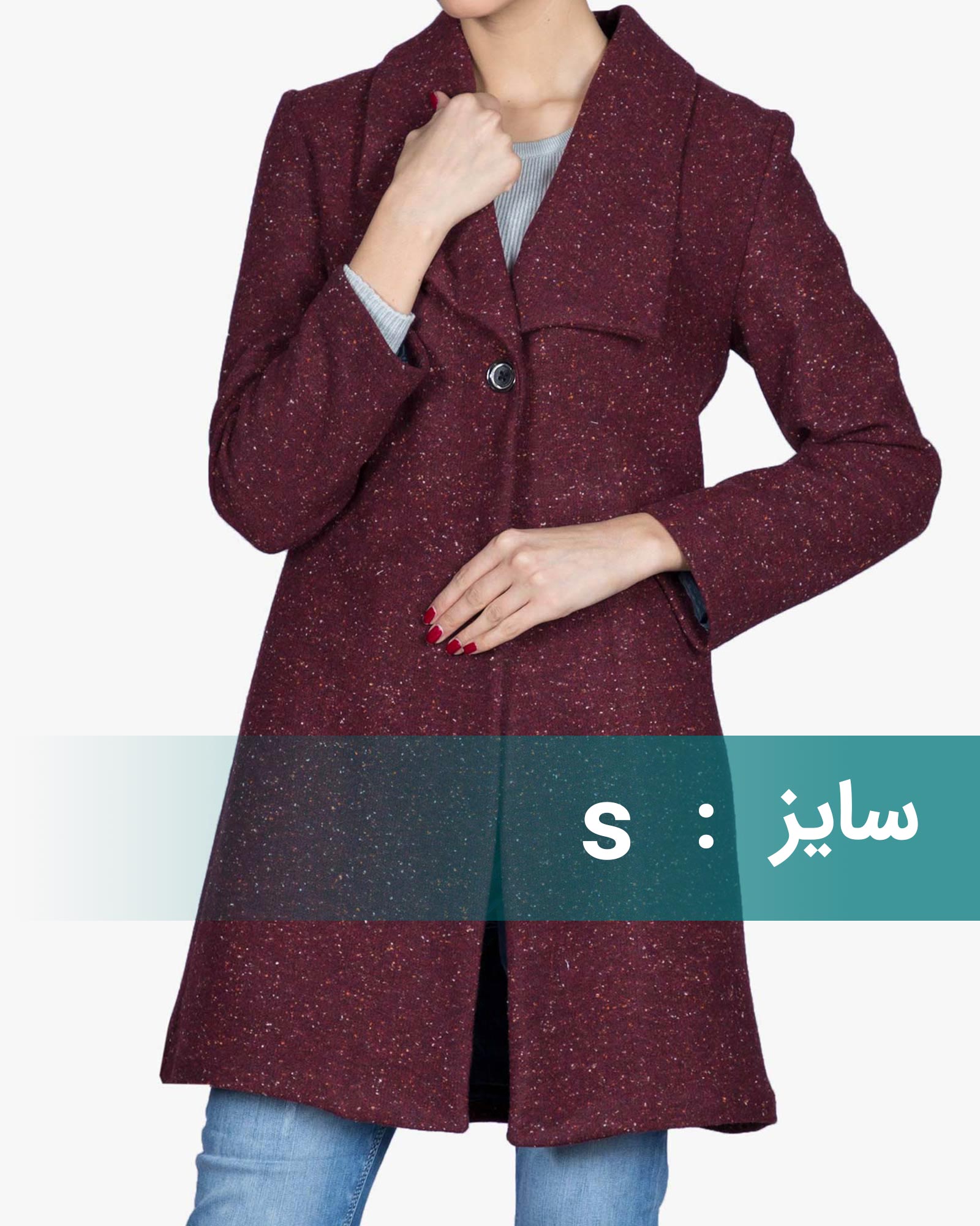 پالتو یقه آمریکایی زنانه کوتاه طرح خالدار - زرشکی