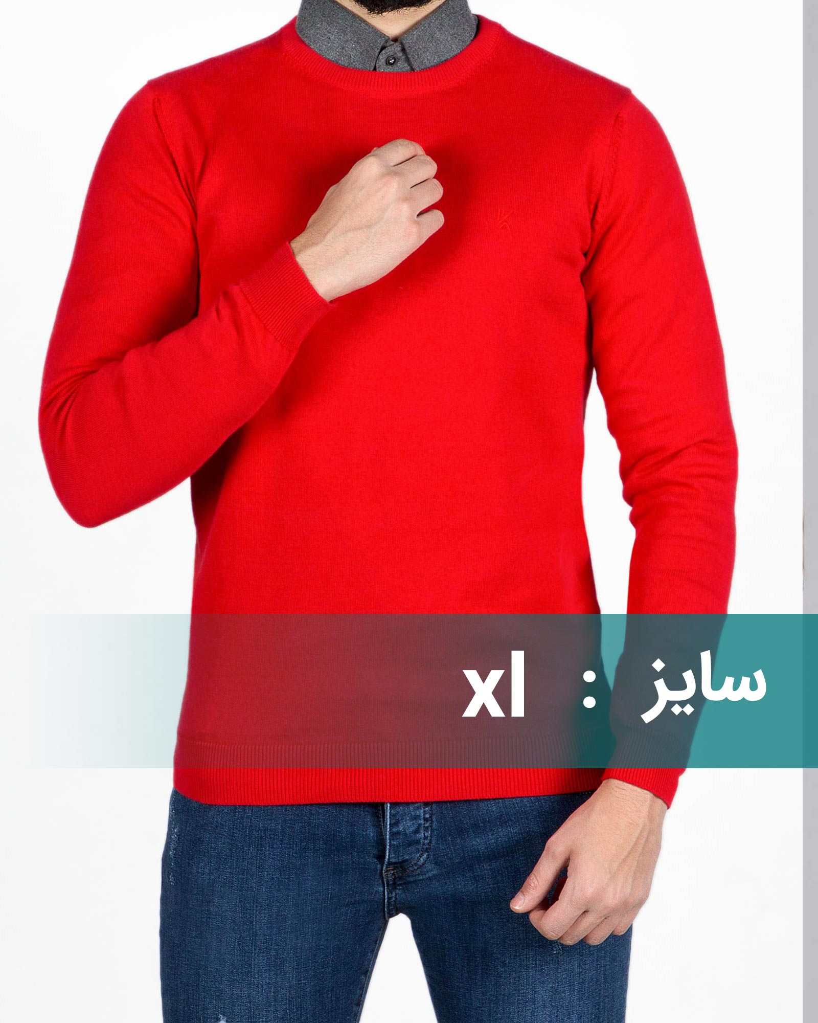پلیور بافت مردانه یقه گرد - قرمز