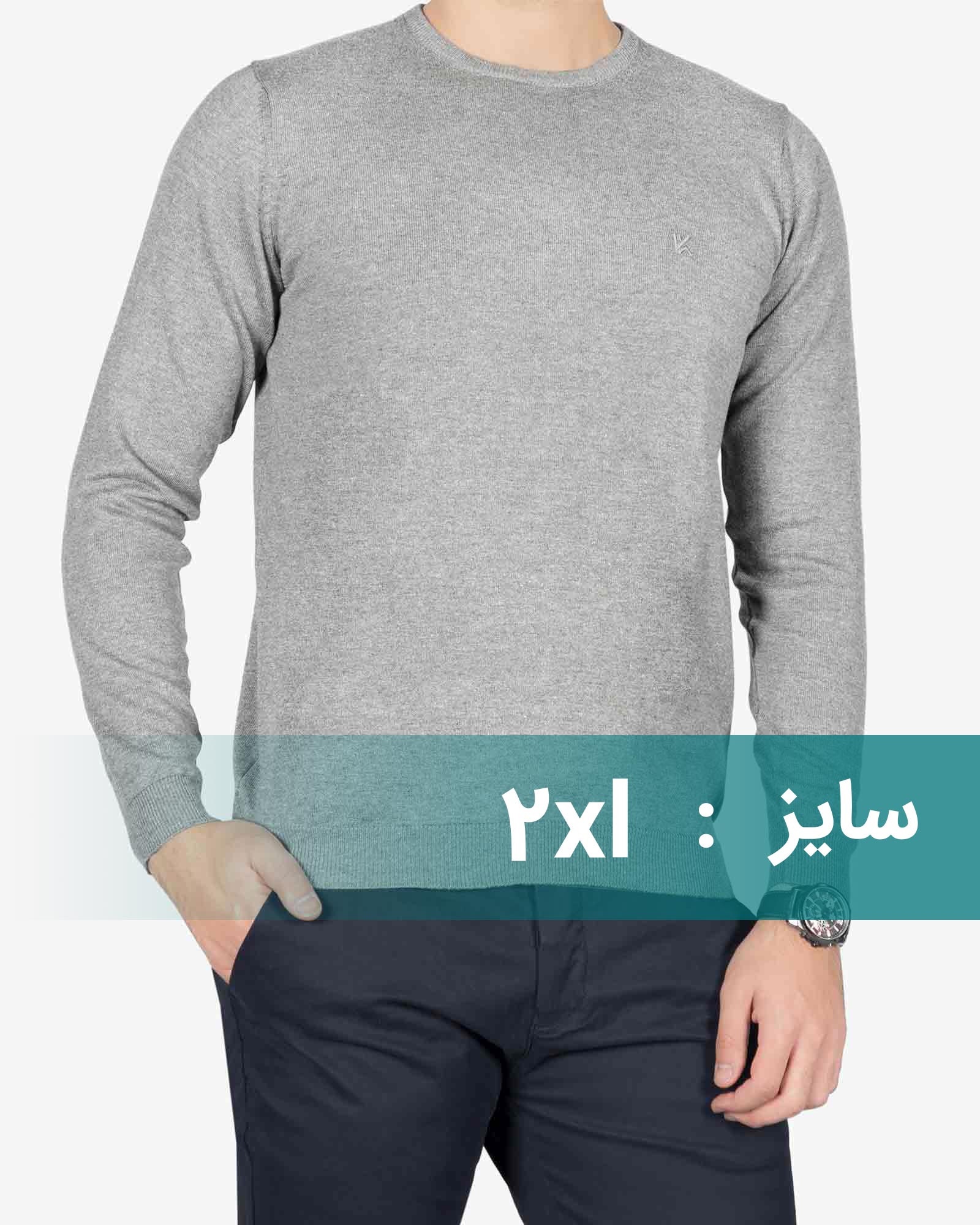 پلیور مردانه ساده یقه گرد - طوسی کمرنگ