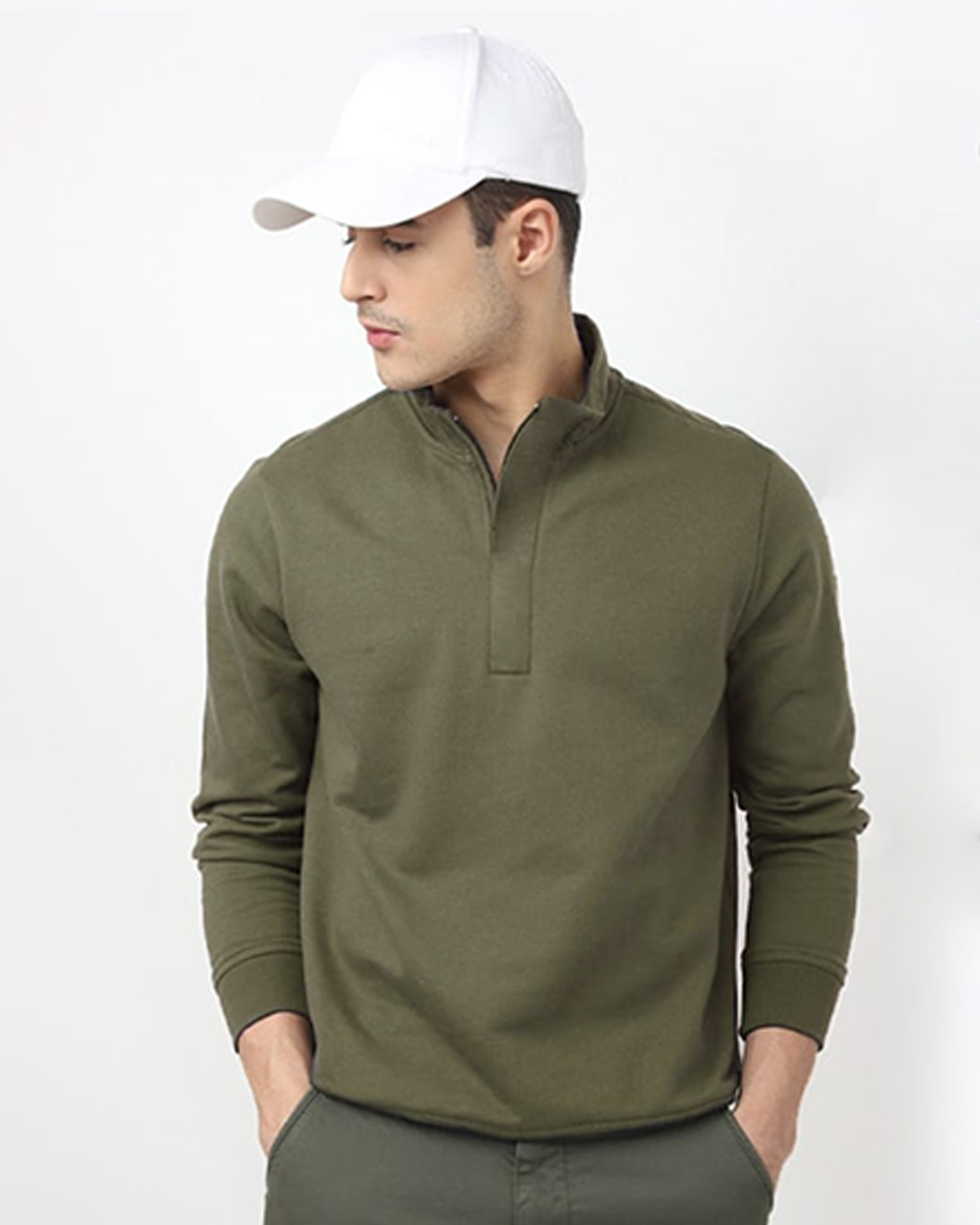 پلیور دورس مردانه ساده 01878 - زیتونی سیر