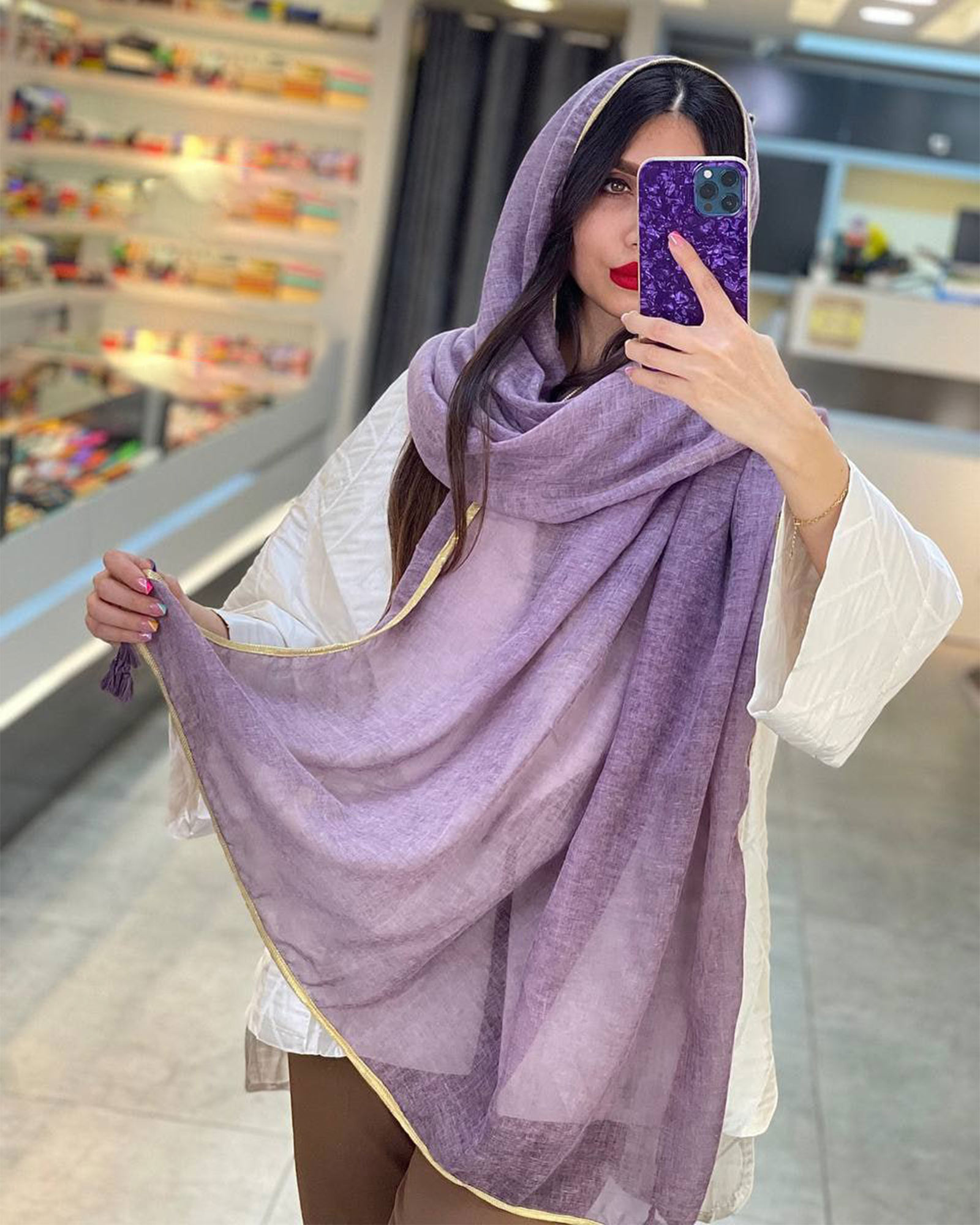 شال نخی زنانه 1518 - بنفش روشن