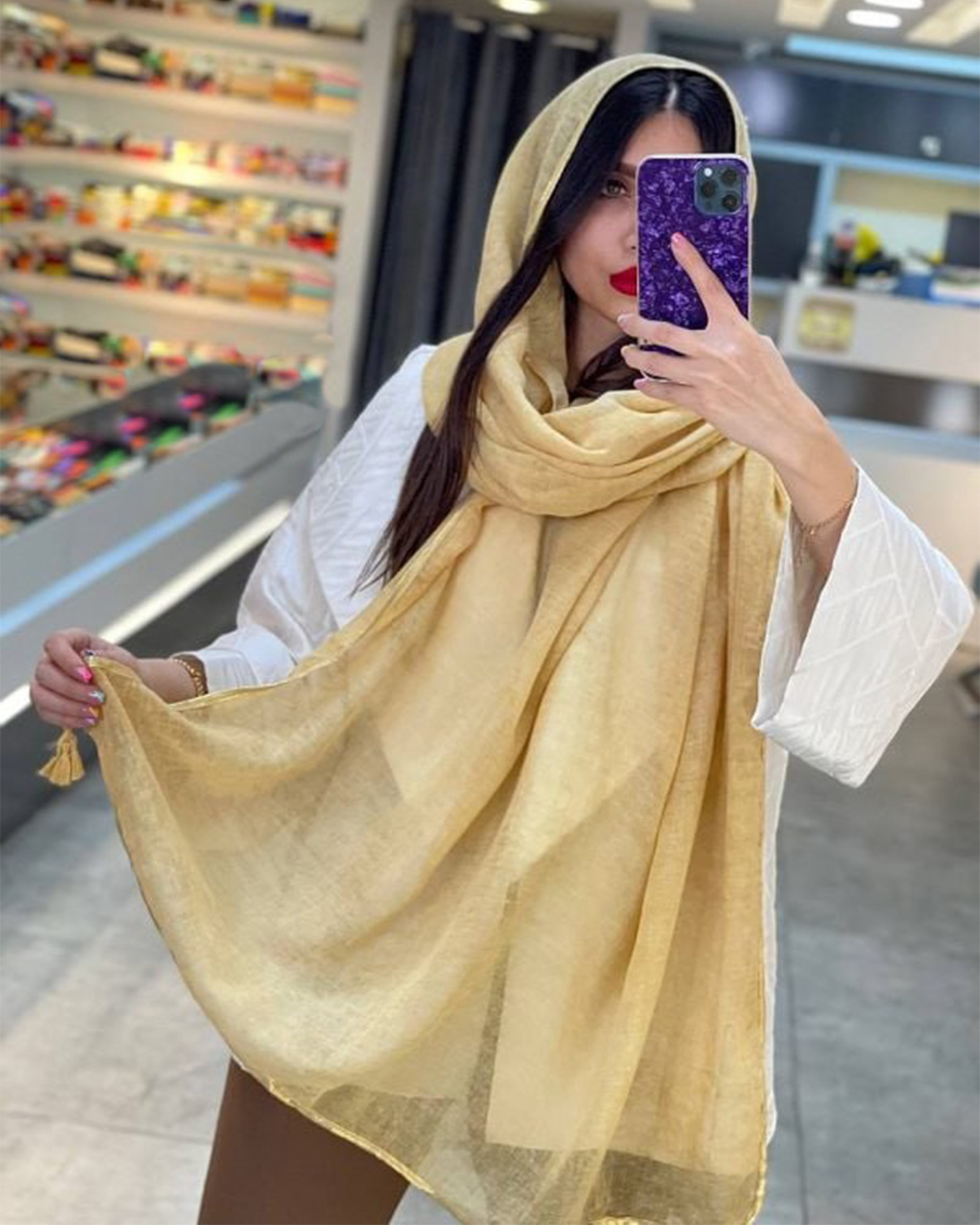 شال نخی زنانه 1518 - خاکی