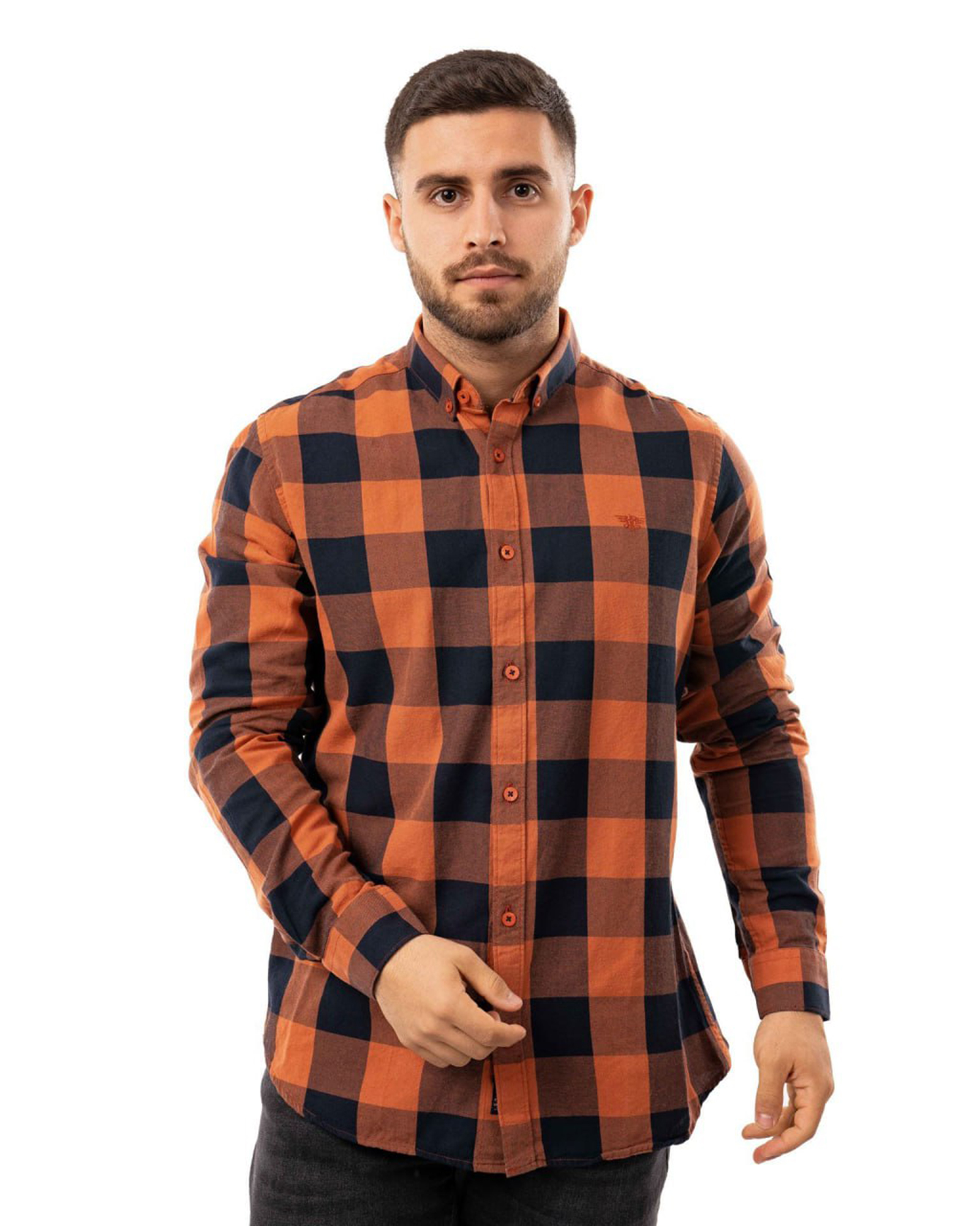 پیراهن مردانه چهارخانه درشت 4458 - آجری