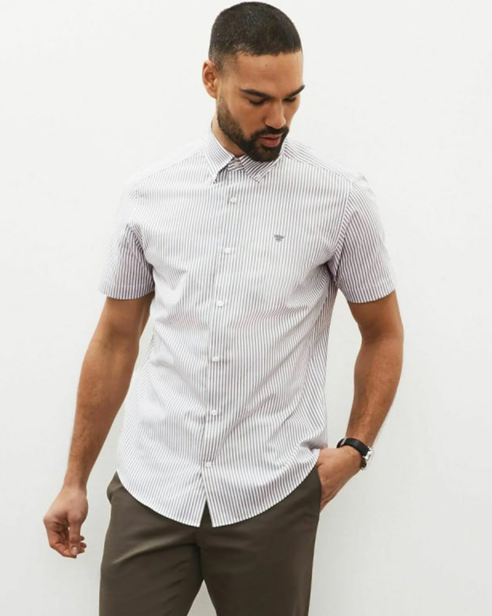 پیراهن راه راه مردانه 4053 - طوسی