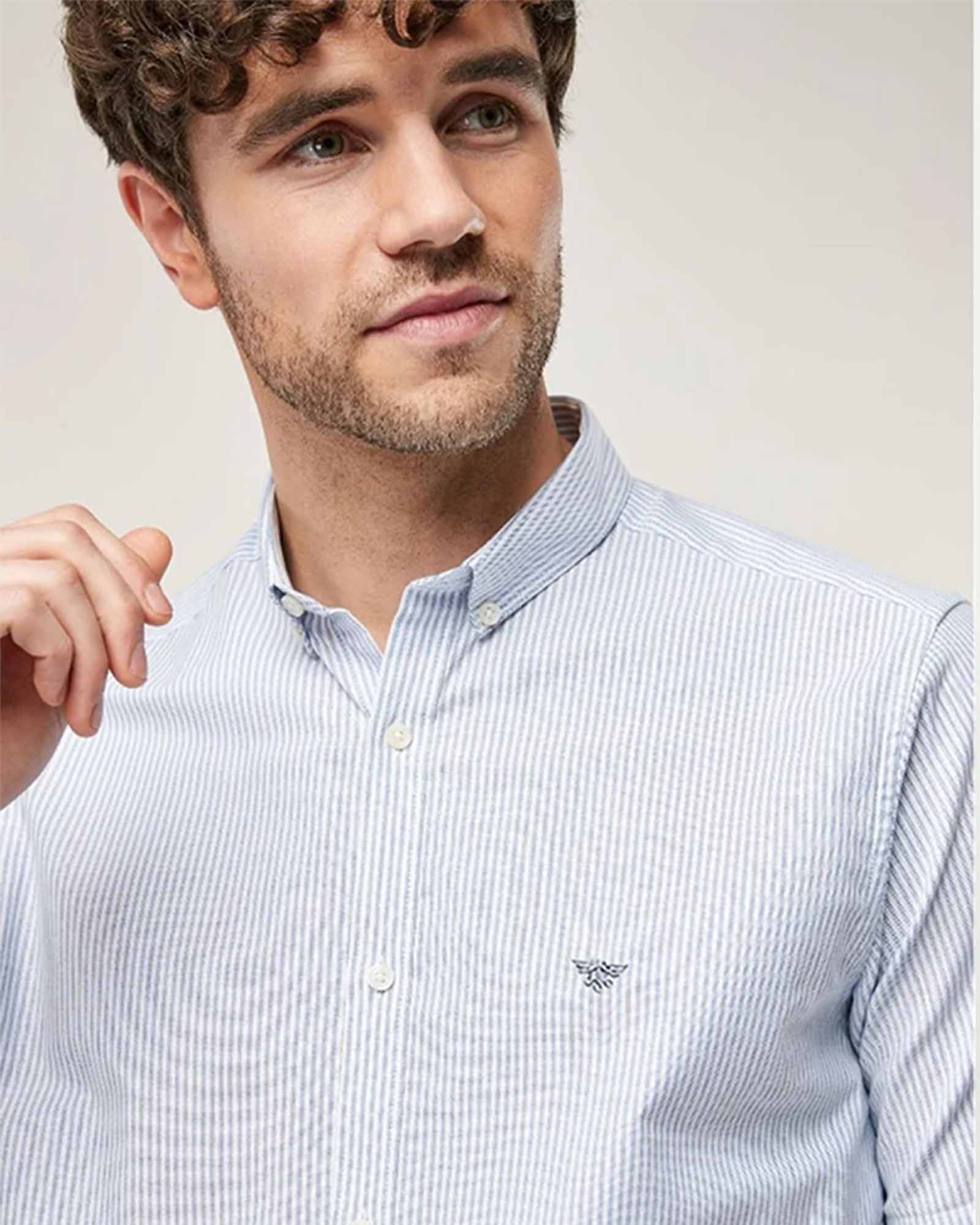 پیراهن راه راه مردانه 4053 - آبی روشن