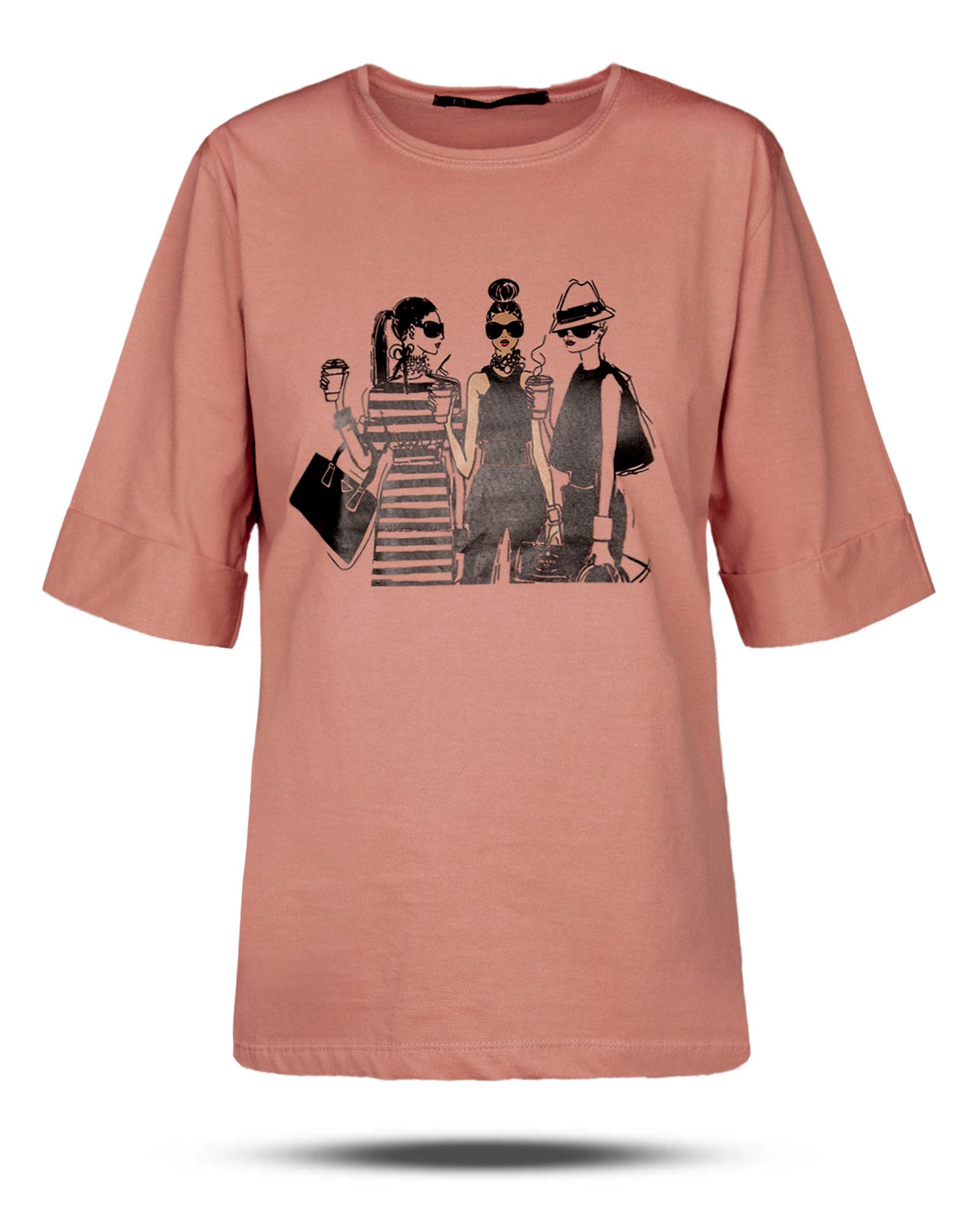 تیشرت طرح دار دخترانه 1456 - صورتی