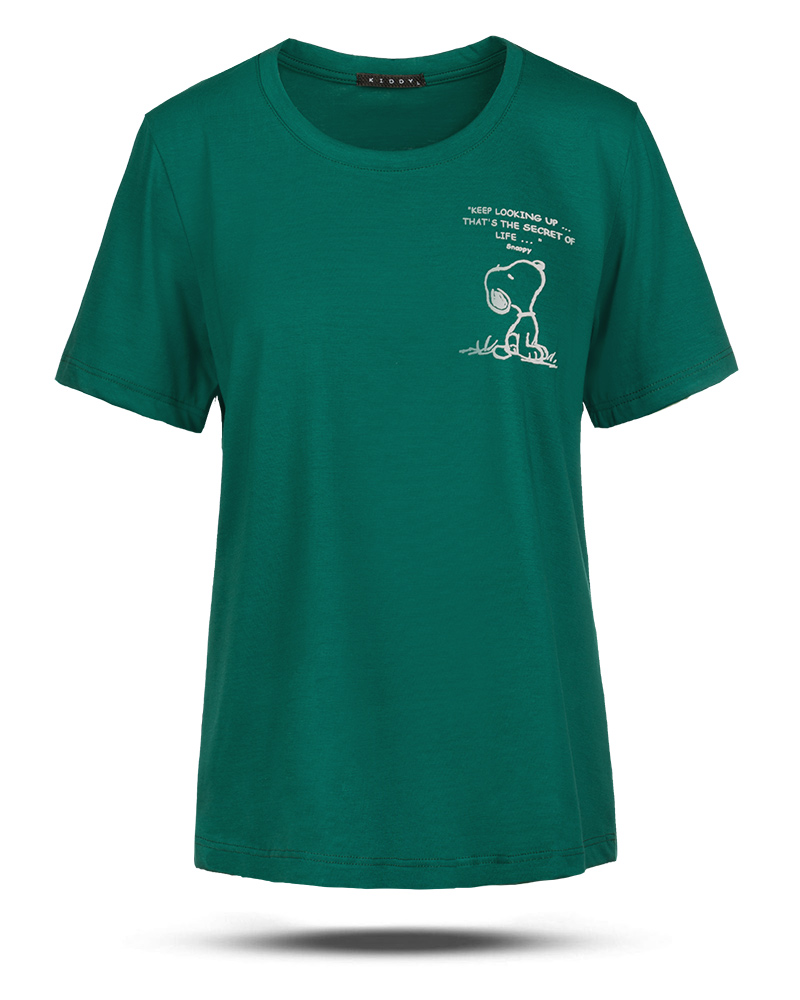 تیشرت طرح دار زنانه 2099 - سبز تیره