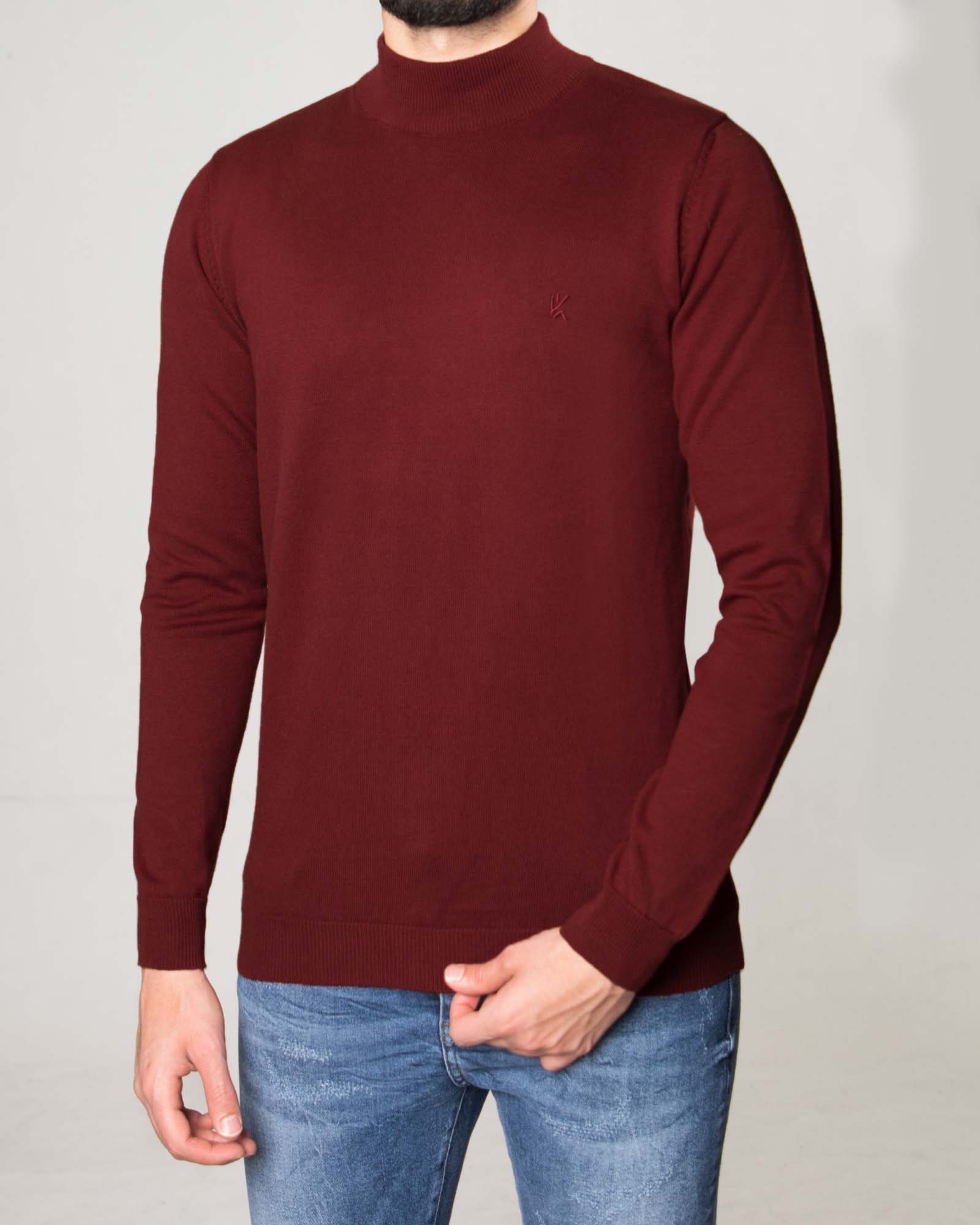 پلیور بافت مردانه آستین بلند ساده - شرابى