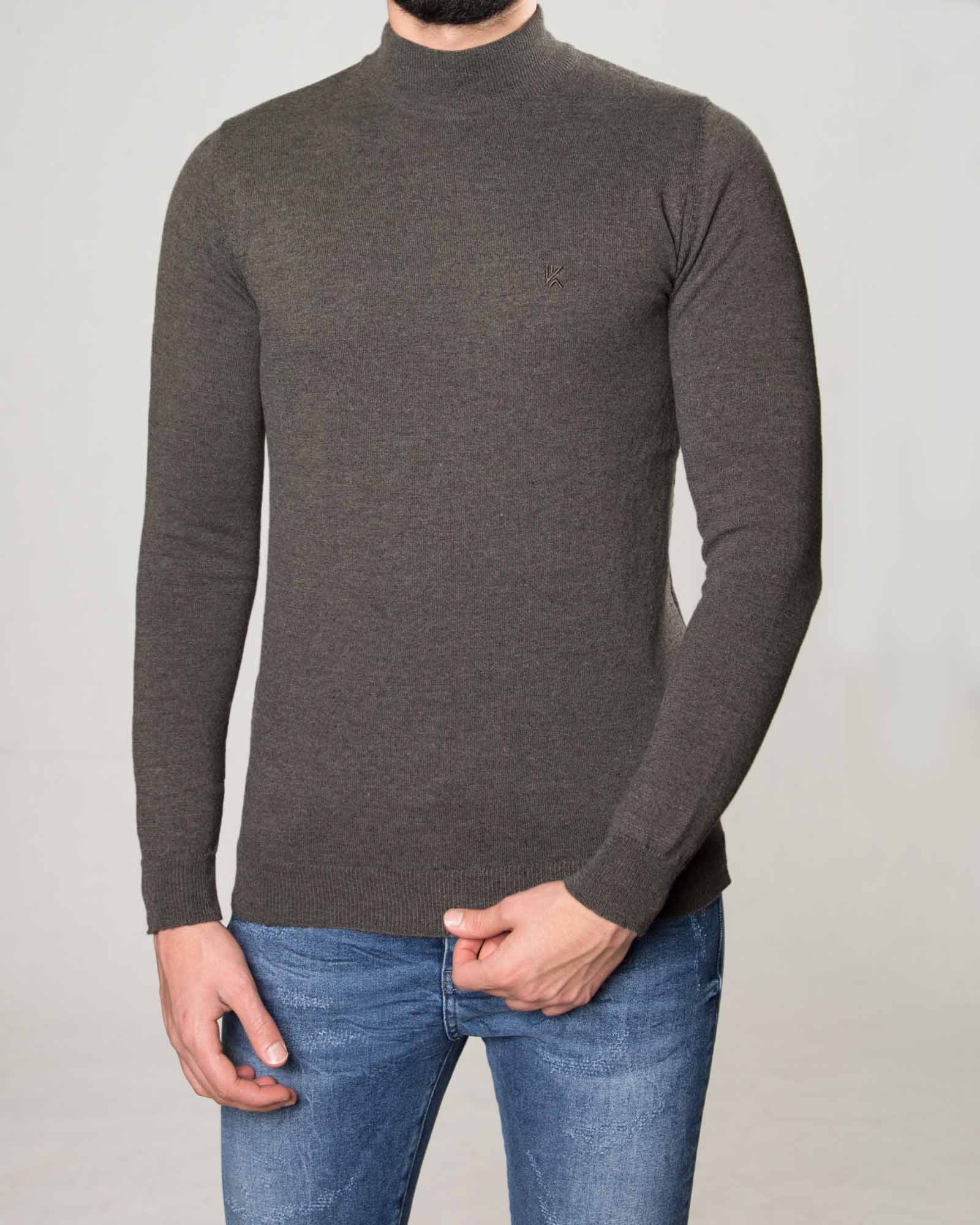 پلیور بافت مردانه آستین بلند ساده - خاکستری