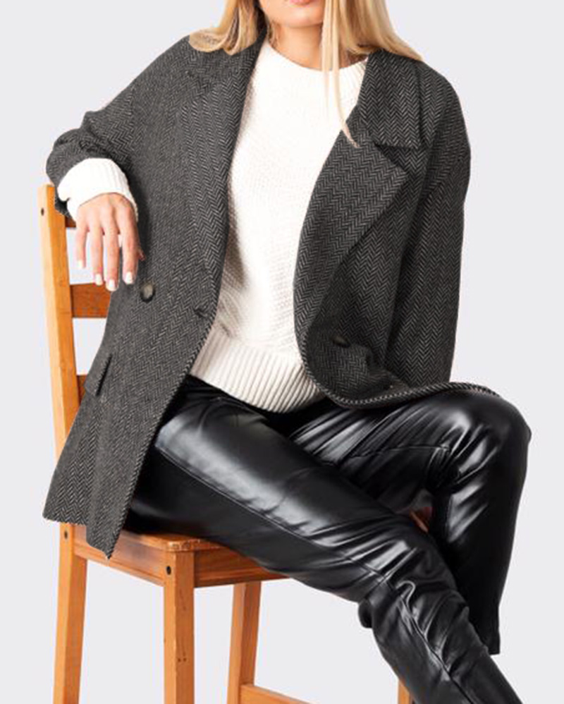 پالتو پشمی کوتاه زنانه 300307 - دودی تیره