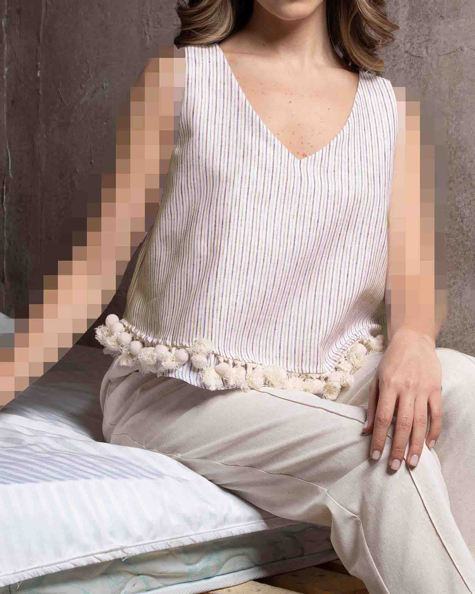 تاپ لینن راه راه زنانه