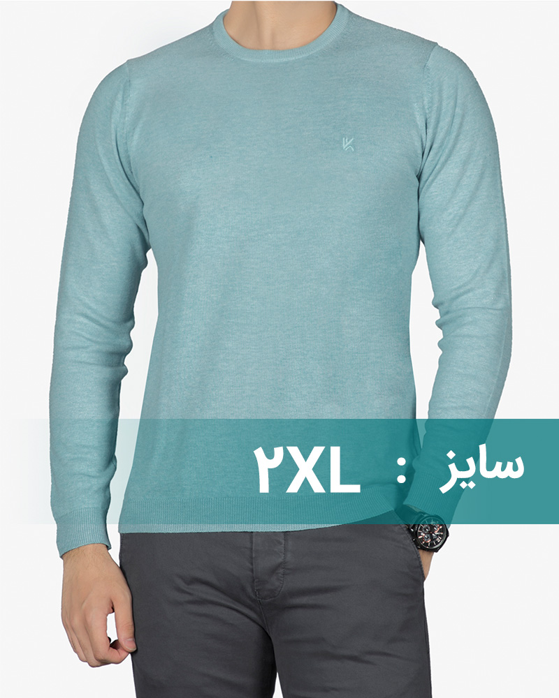 پلیور بافت مردانه ساده یقه گرد آبی - آبی فیروزه ای