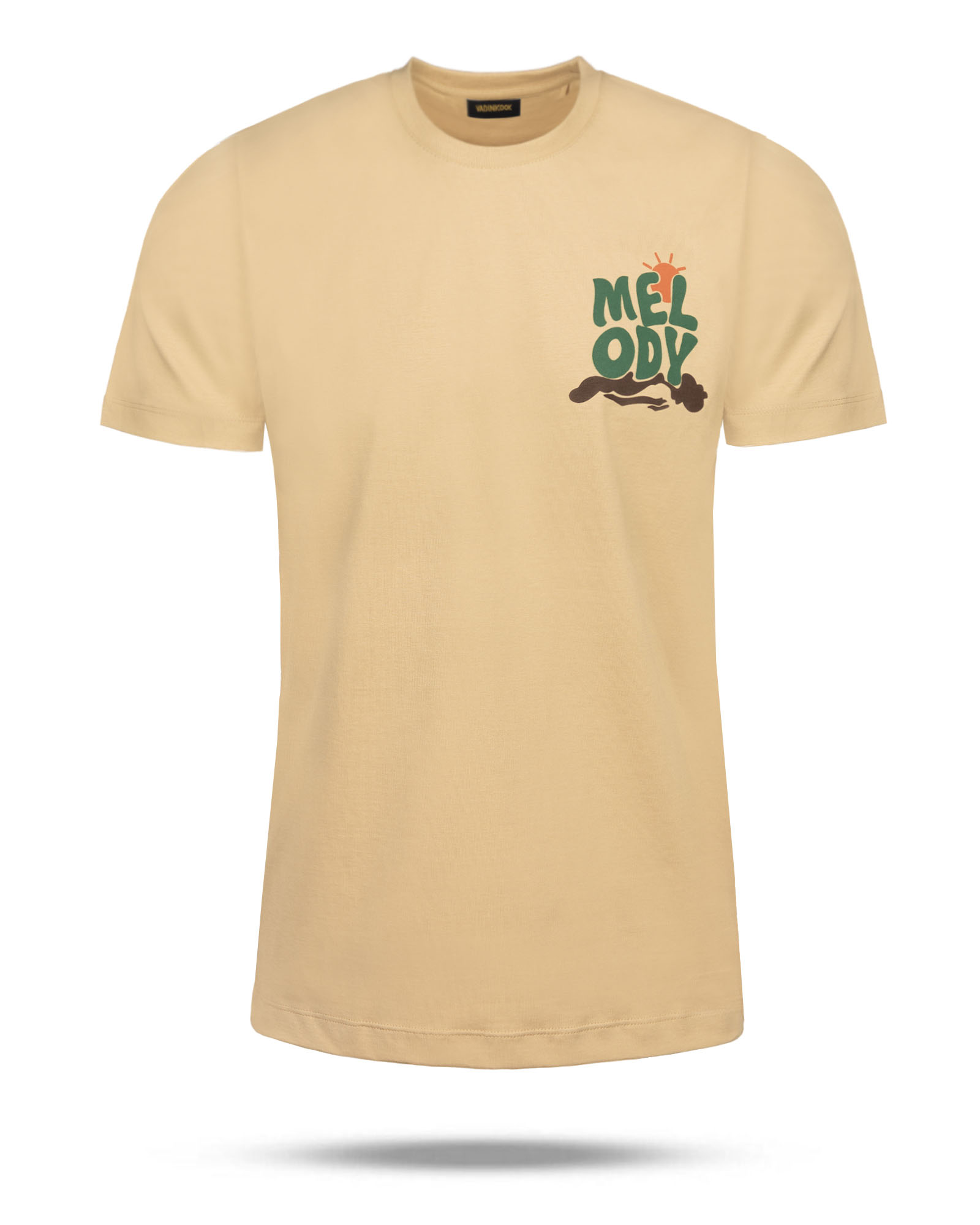 تیشرت طرح دار مردانه VK021326 - کرمی سیر